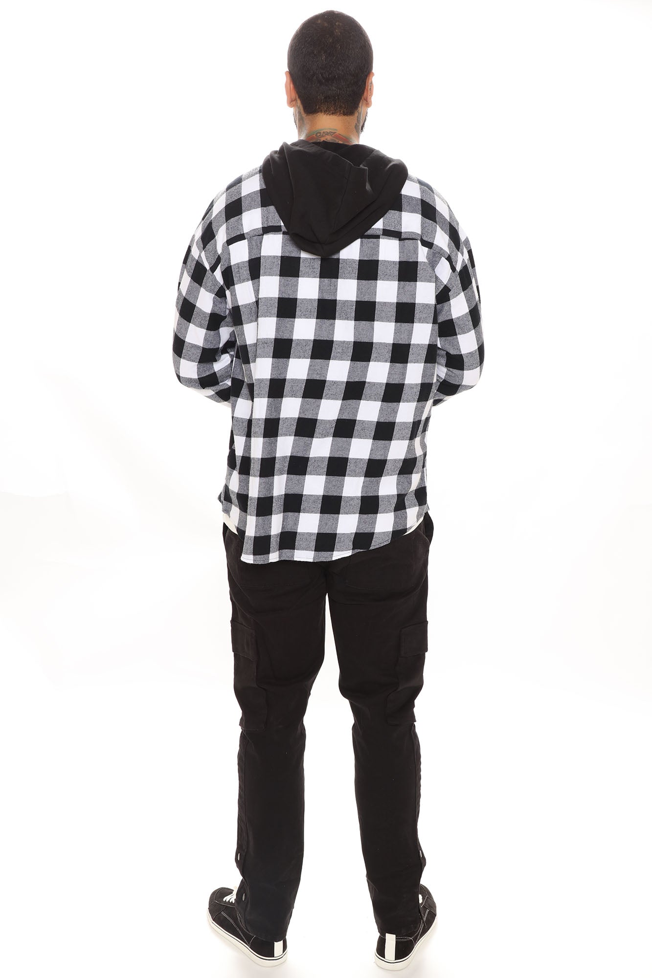 Good Luck Hooded Plaid Flannel Shirt - White/Black