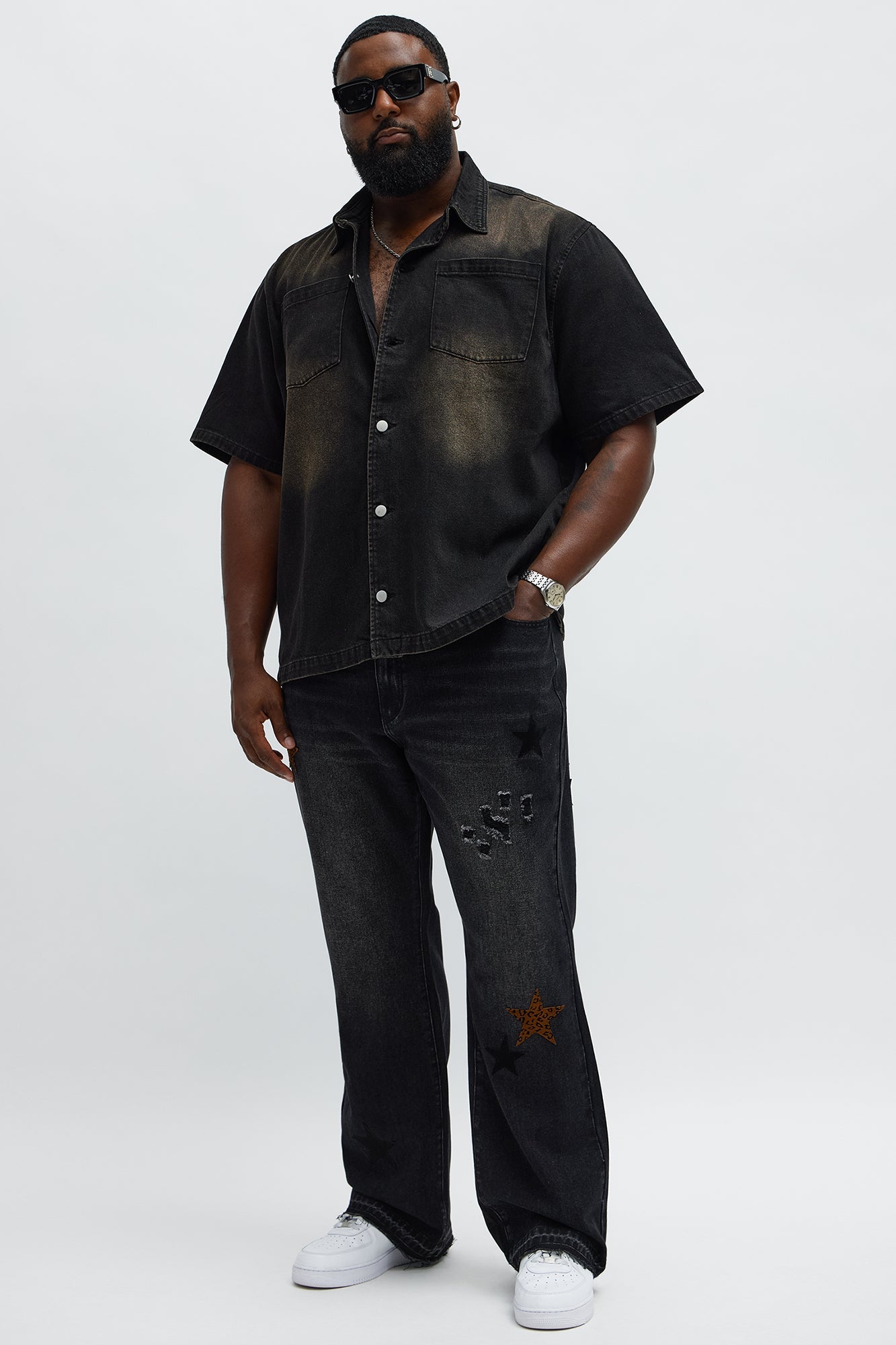 Washed Denim Button Up  - Black