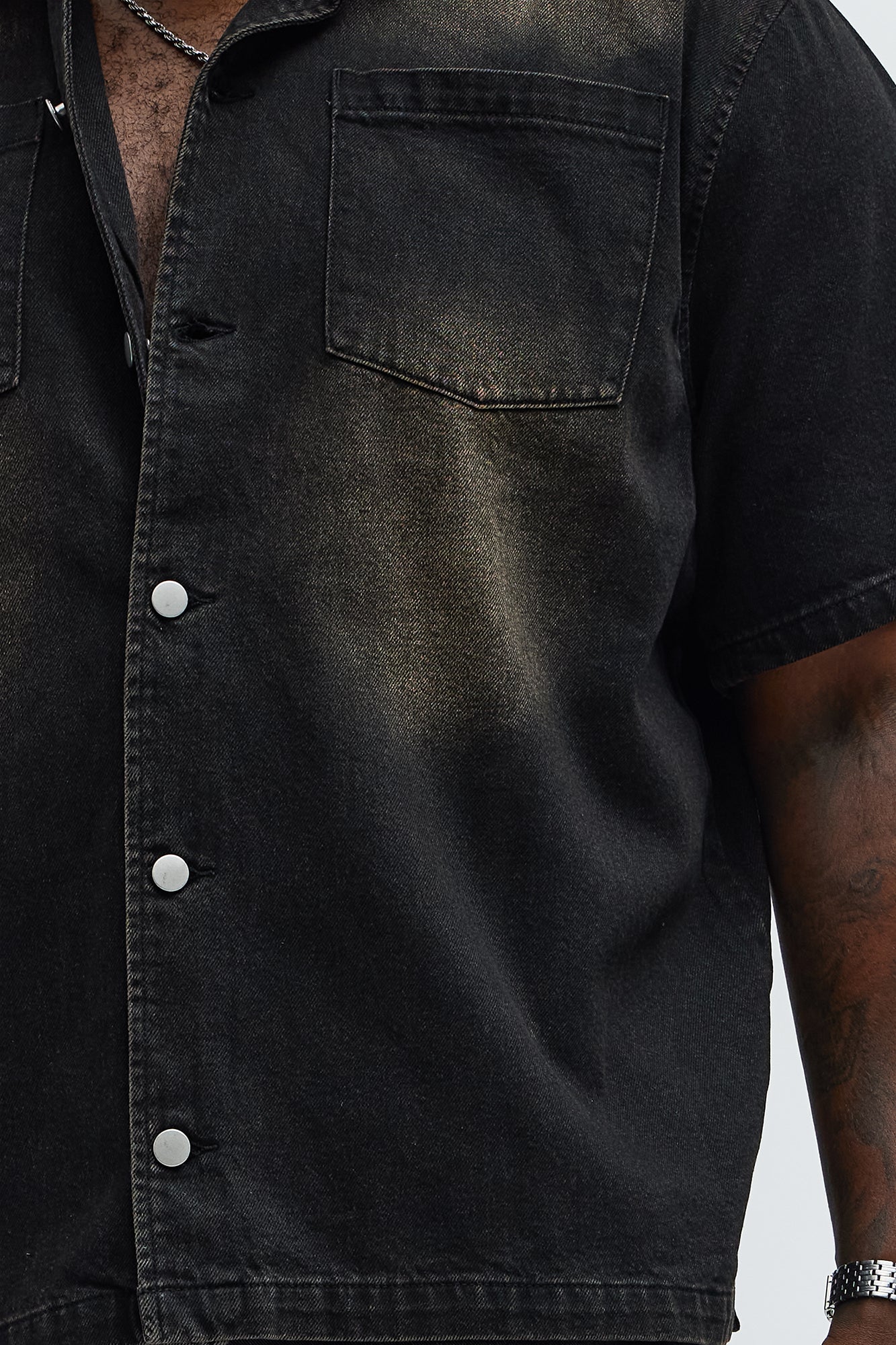 Washed Denim Button Up  - Black