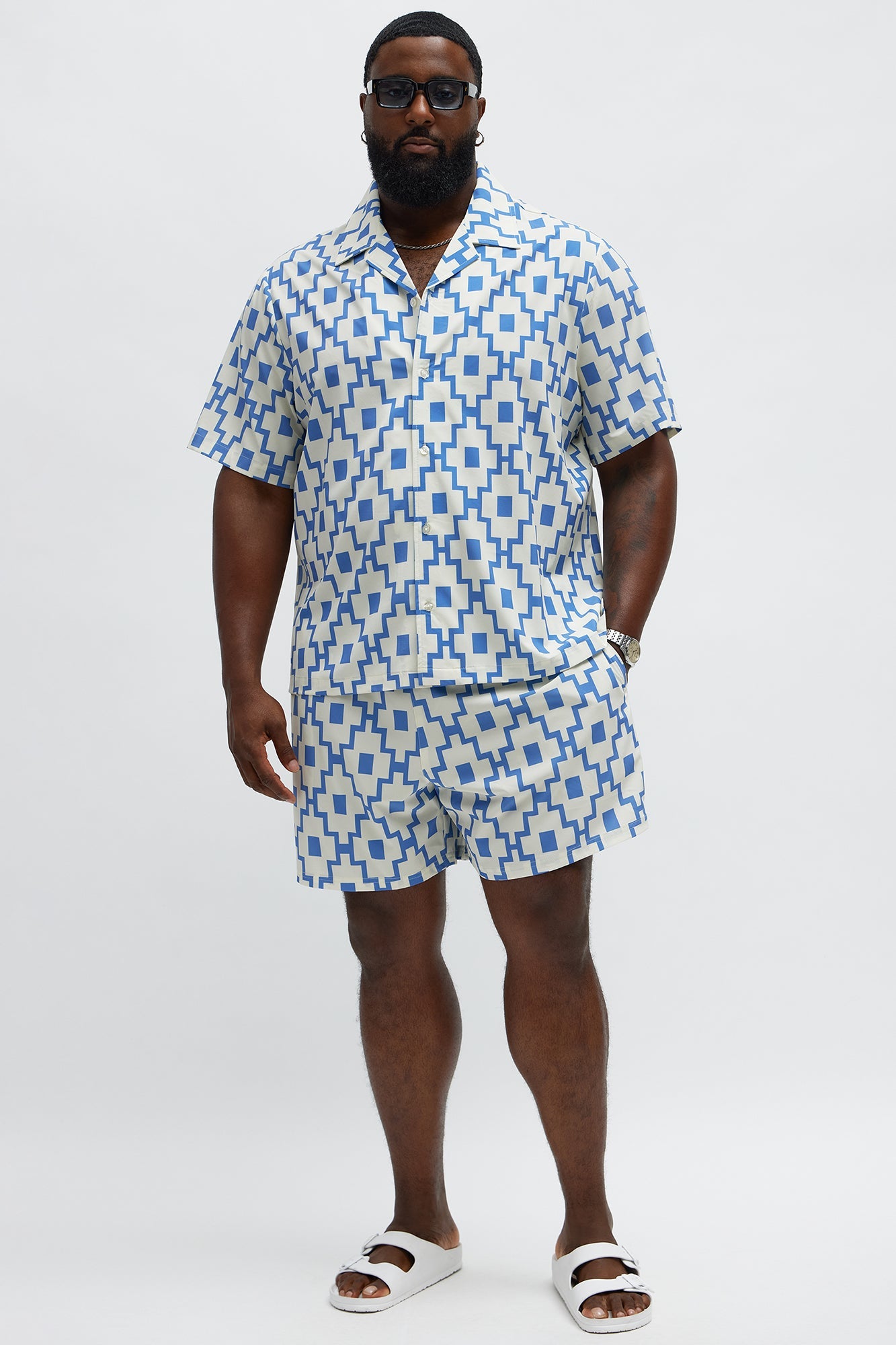 Mosaic Printed Cuban Shirt - Blue/combo