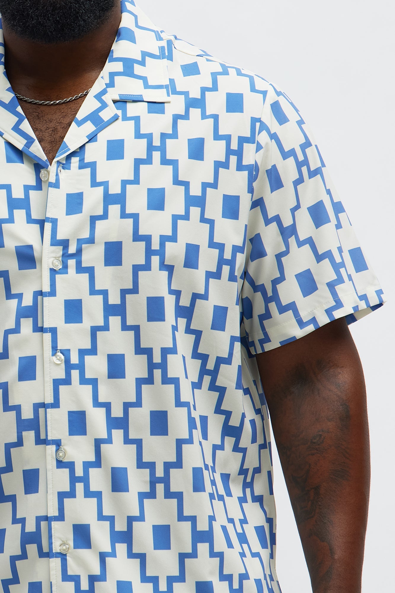 Mosaic Printed Cuban Shirt - Blue/combo