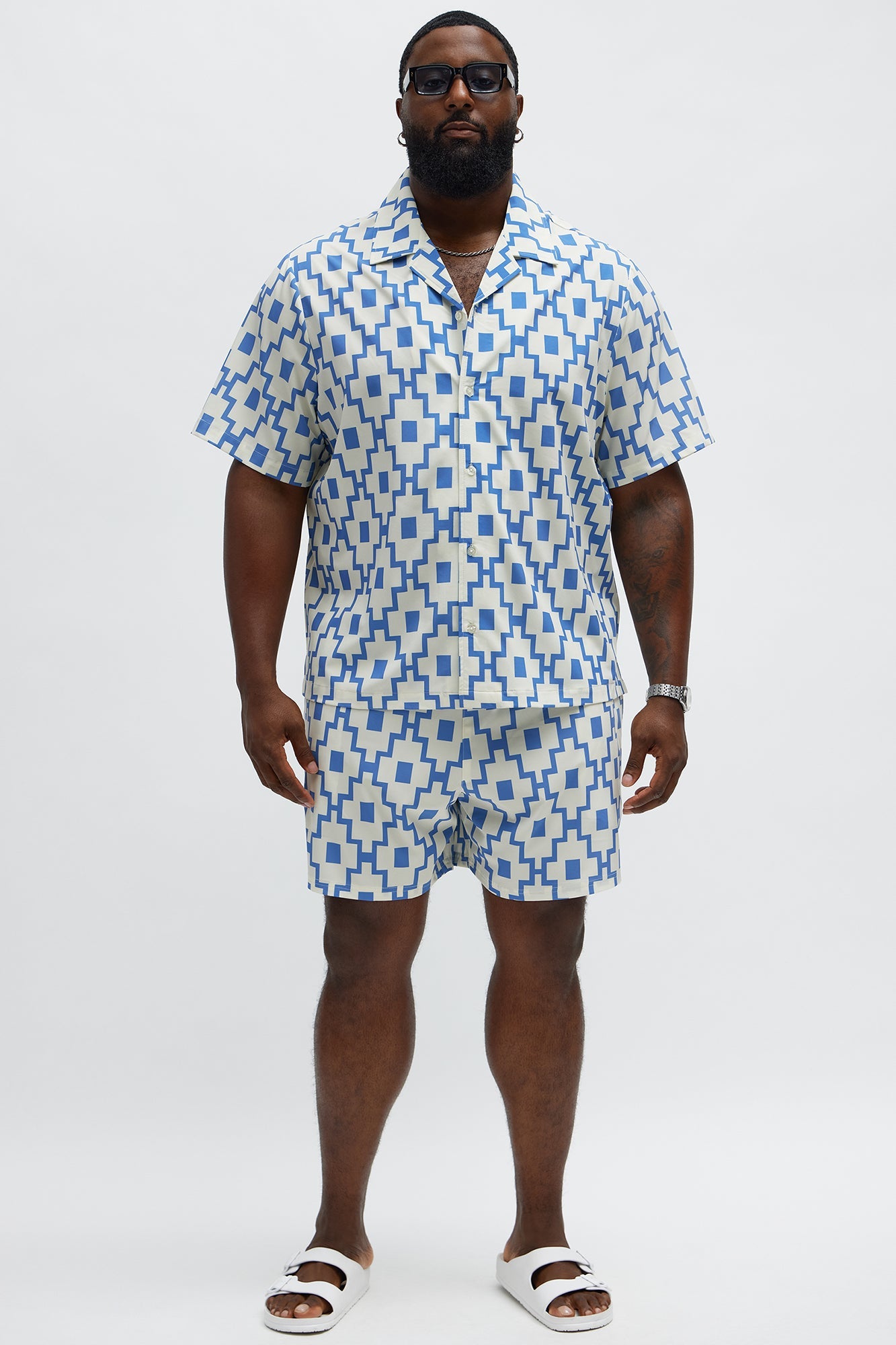 Mosaic Printed Swim Mid Trunk - Blue/combo