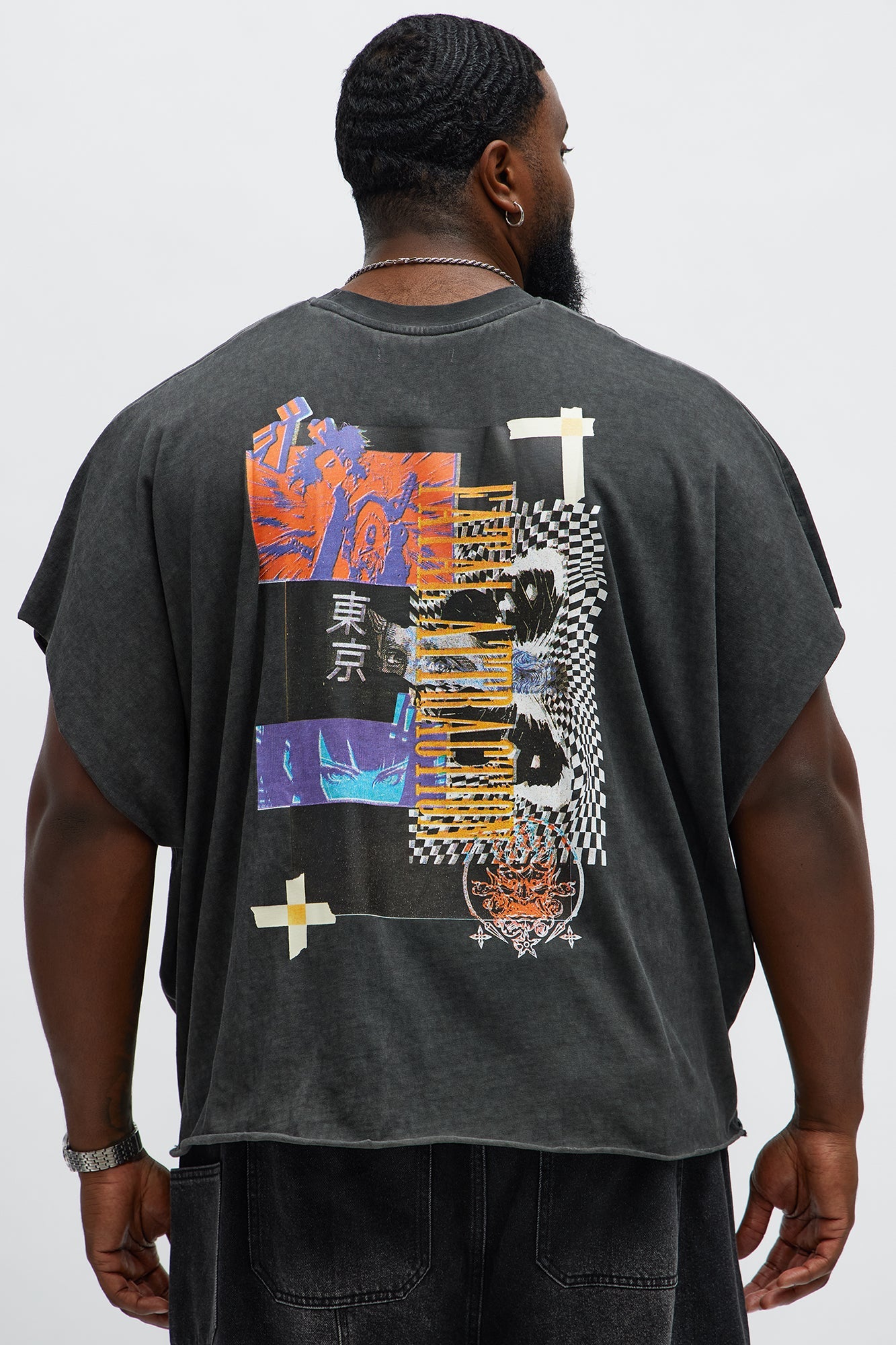 Oversized Fatal Attraction Heavy Jersey Muscle Tee - Charcoal