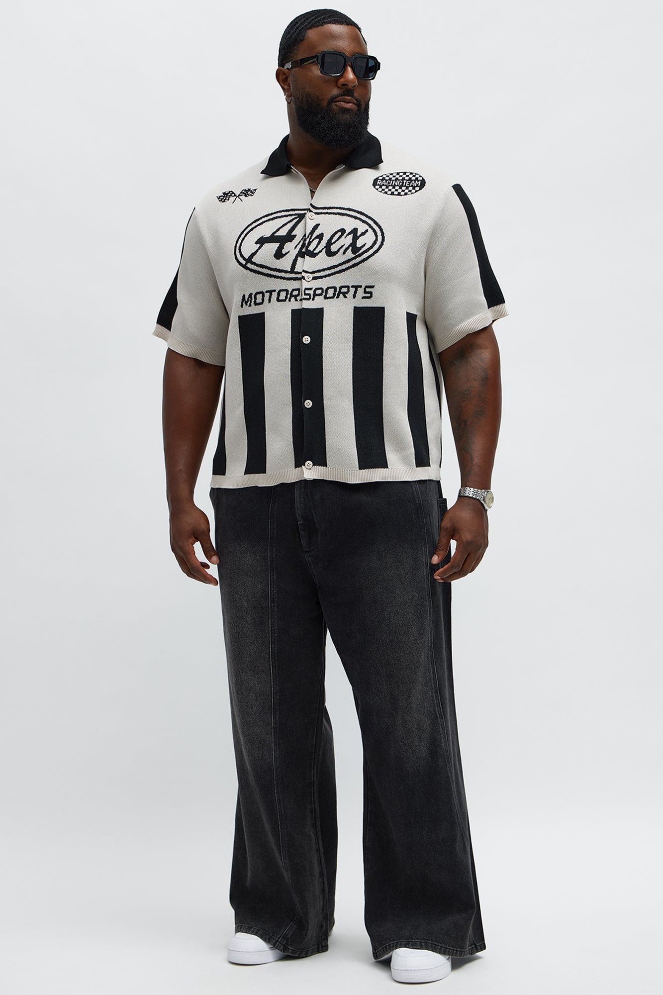 Relaxed Faux Button Up Shirt - Cream/combo