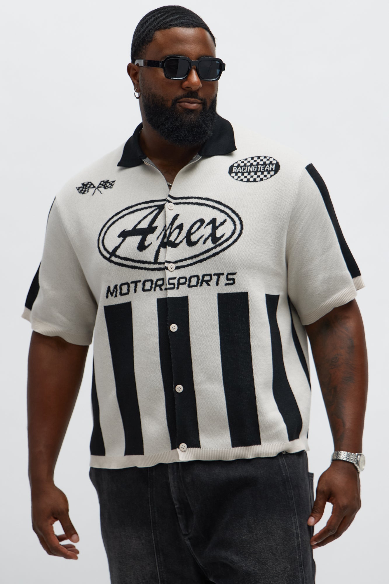 Relaxed Faux Button Up Shirt - Cream/combo