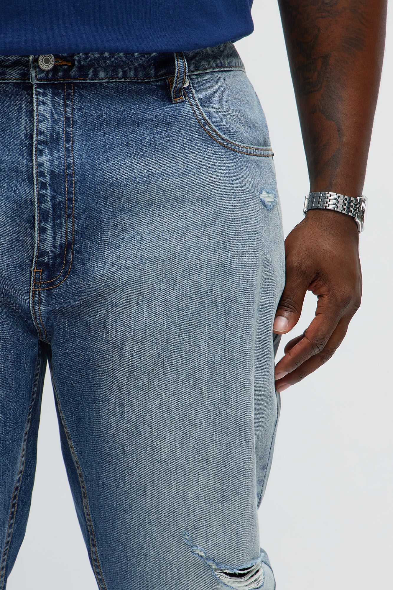 Slim Tino Distressed Jeans - Medium Blue Wash