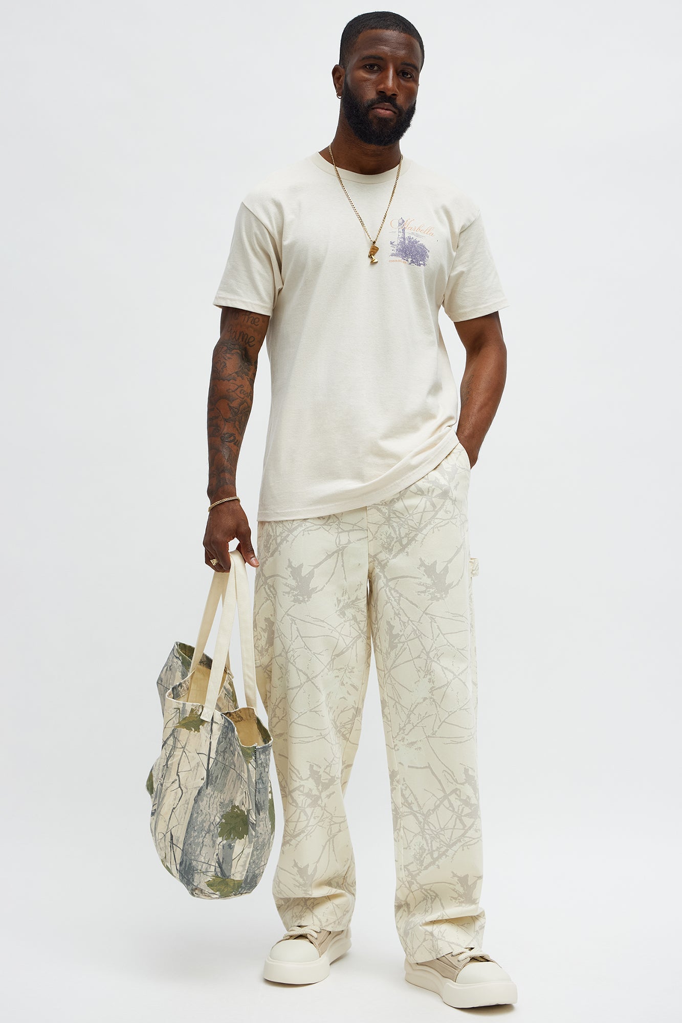 Straight Woodland Mirage Carpenter Pants  - Cream