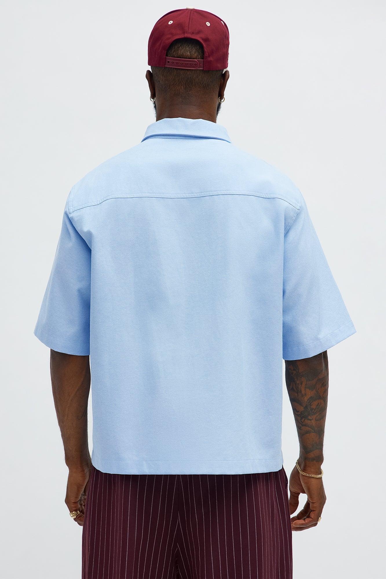 Cropped Double Pocket Button Up Shirt - Blue