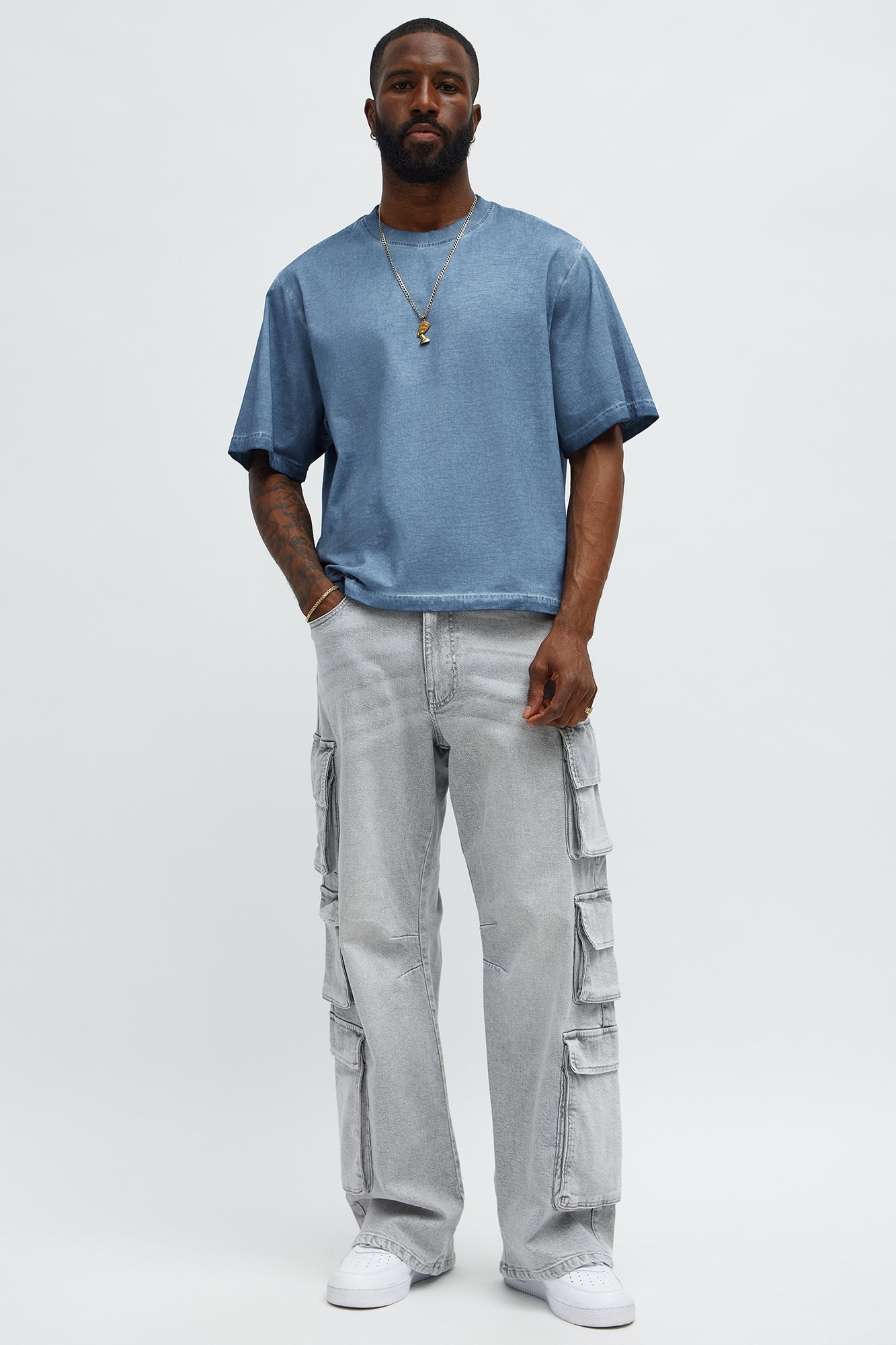 Tinted Wash Boxy Cropped Heavyweight Short Sleeve Tee - Blue