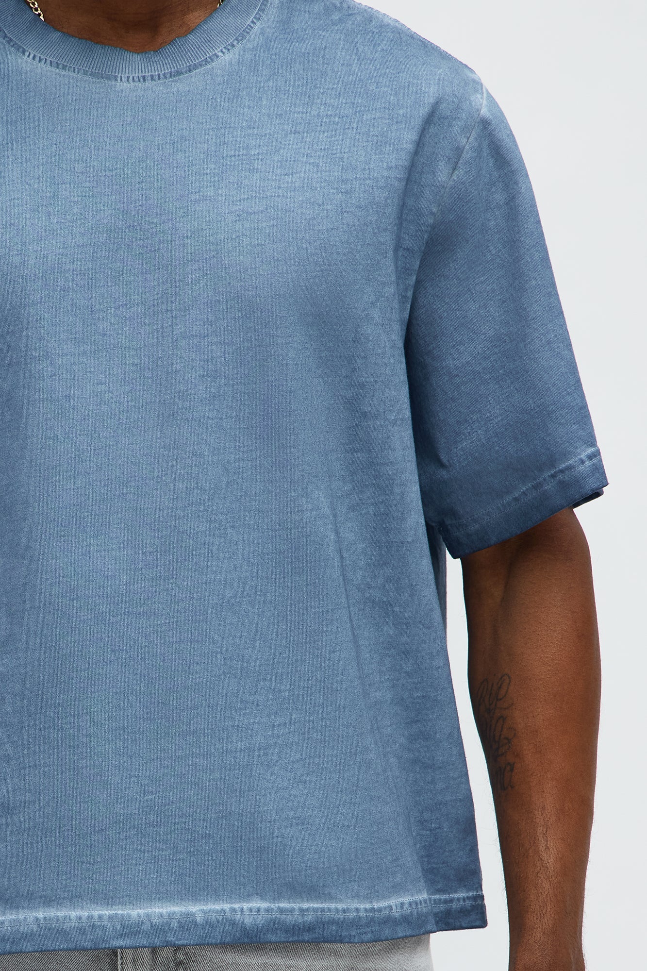 Tinted Wash Boxy Cropped Heavyweight Short Sleeve Tee - Blue