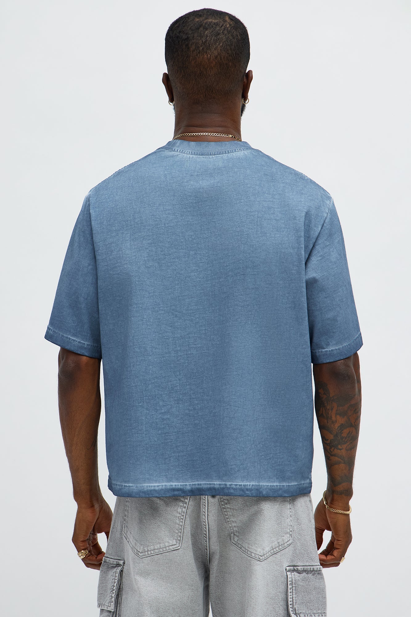 Tinted Wash Boxy Cropped Heavyweight Short Sleeve Tee - Blue