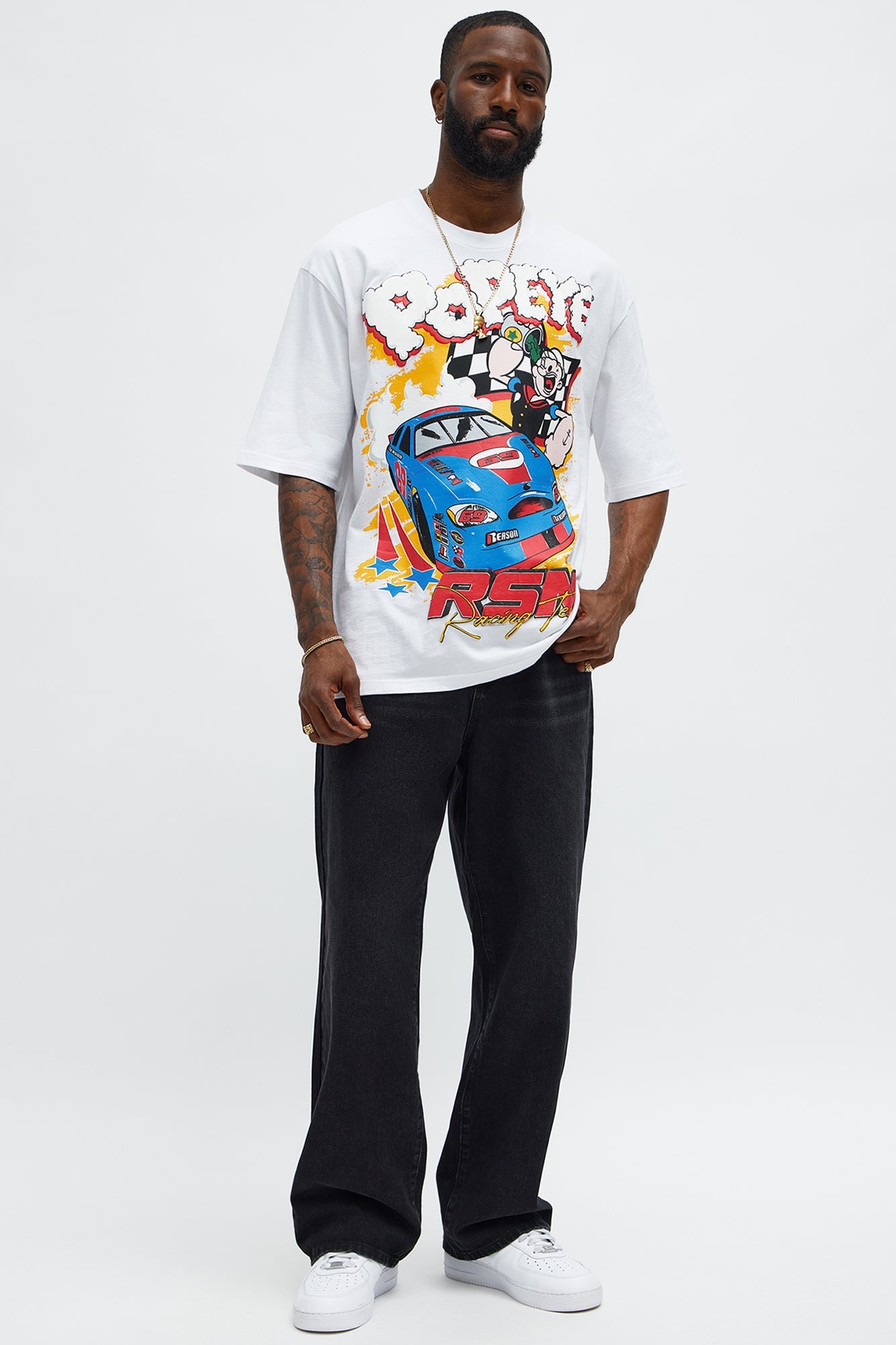 Popeye Racing Team Oversized Short Sleeve Tee - White