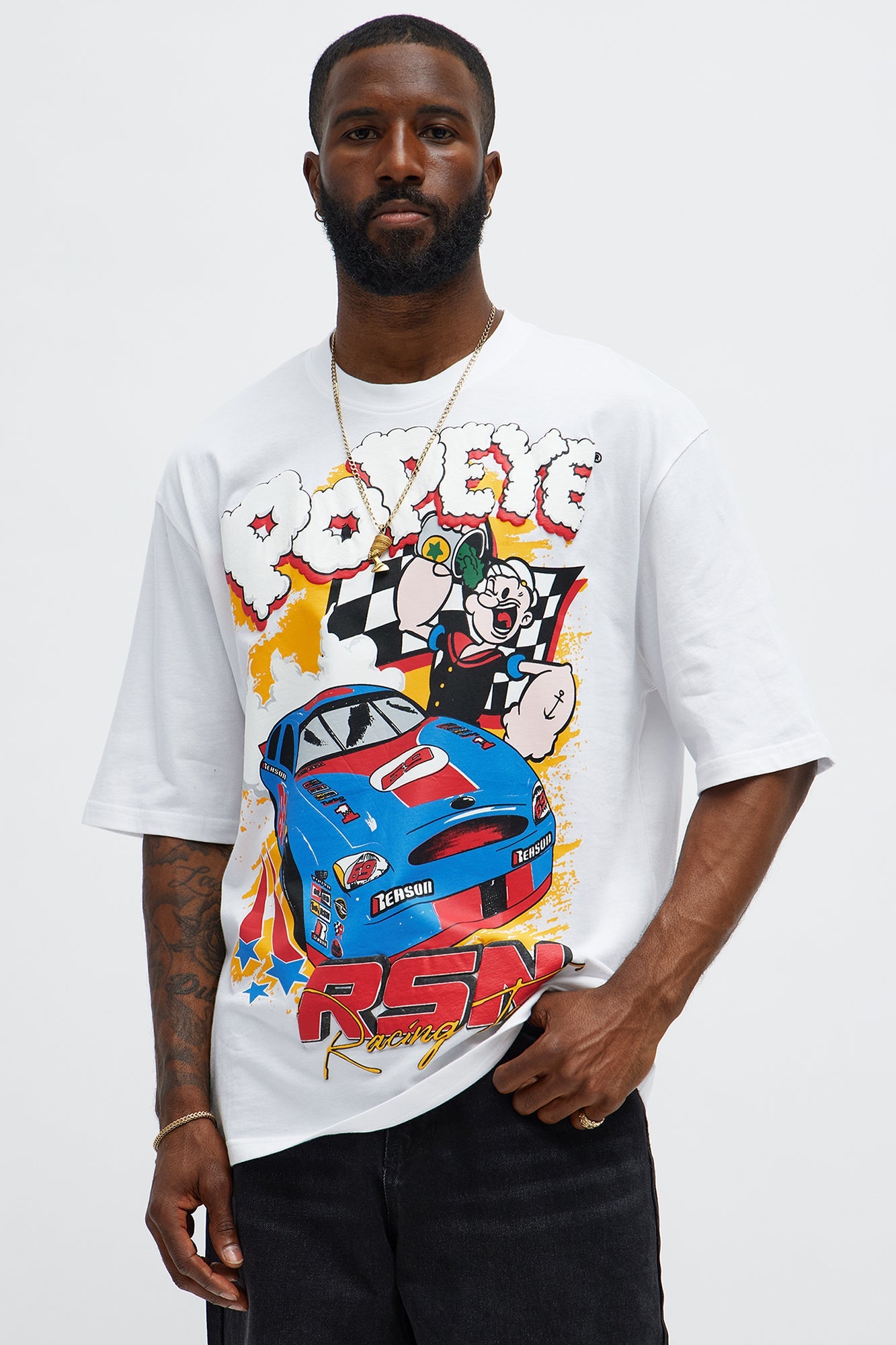 Popeye Racing Team Oversized Short Sleeve Tee - White