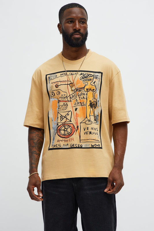 Jean-Michel Basquiat God Dog Oversized Short Sleeve Tee - Khaki