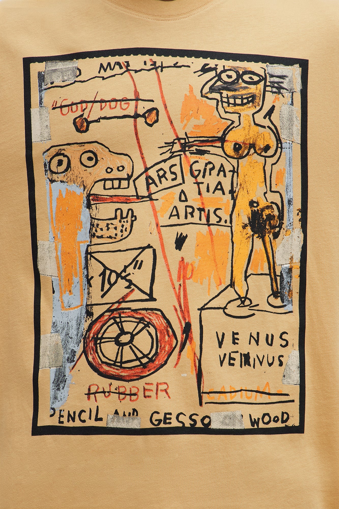 Jean-Michel Basquiat God Dog Oversized Short Sleeve Tee - Khaki