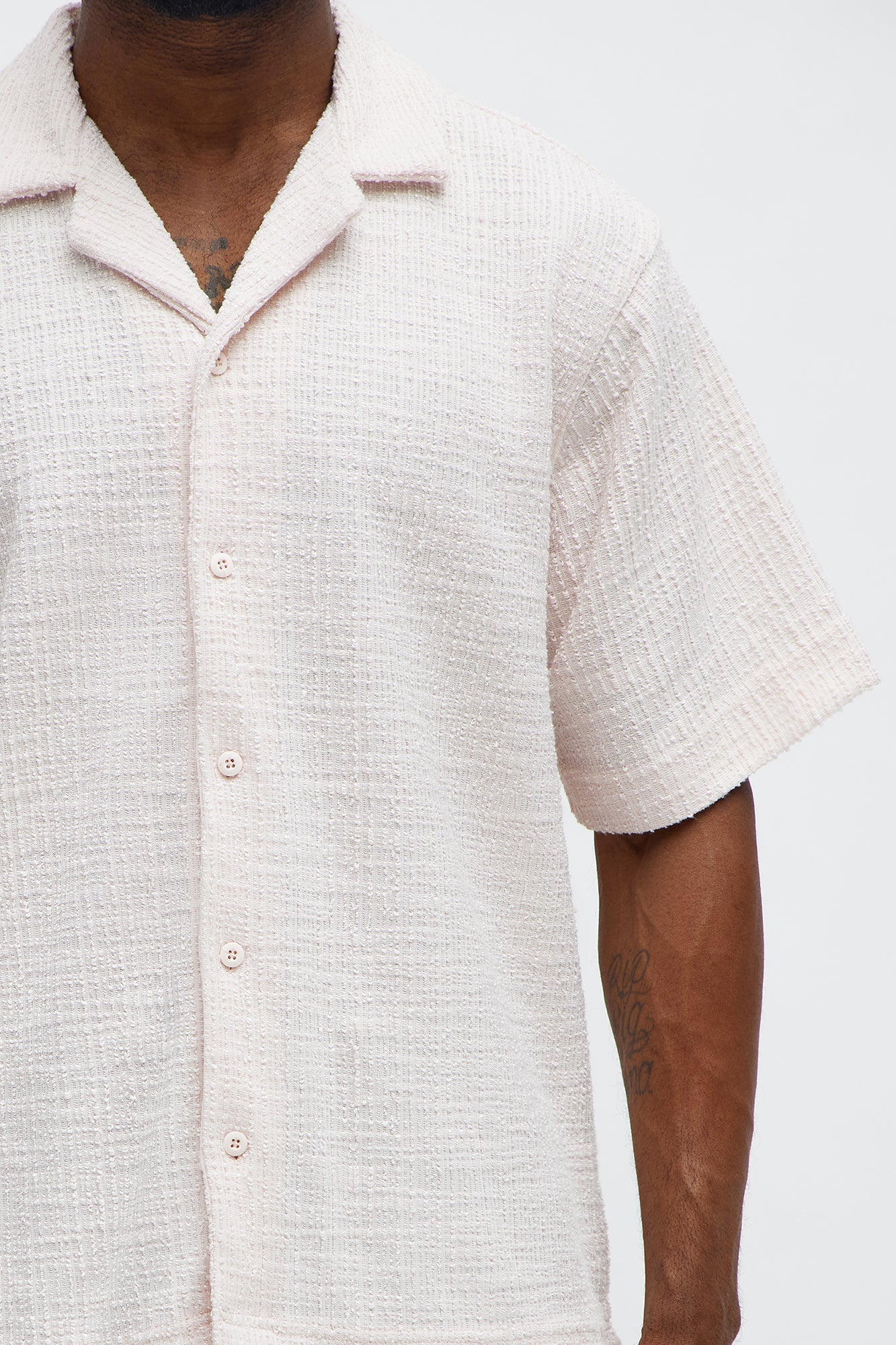 Slub Terry Cuban Button Up Shirt - Pink