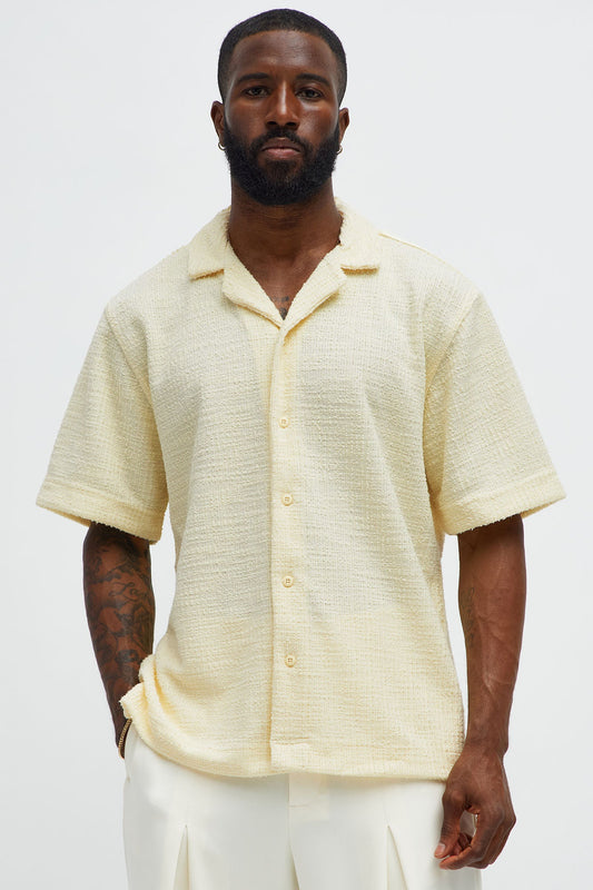 Slub Terry Cuban Button Up Shirt - Yellow