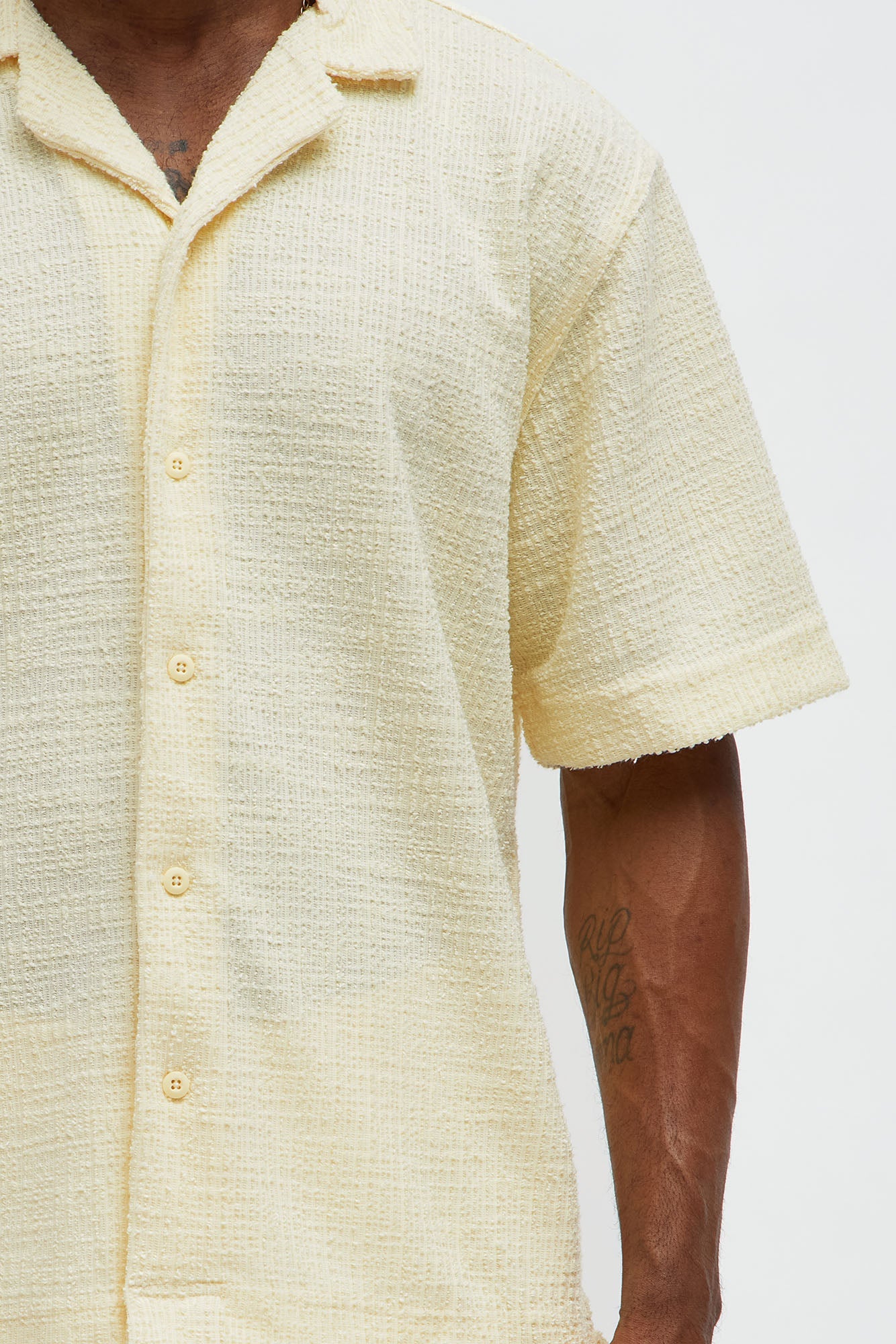 Slub Terry Cuban Button Up Shirt - Yellow