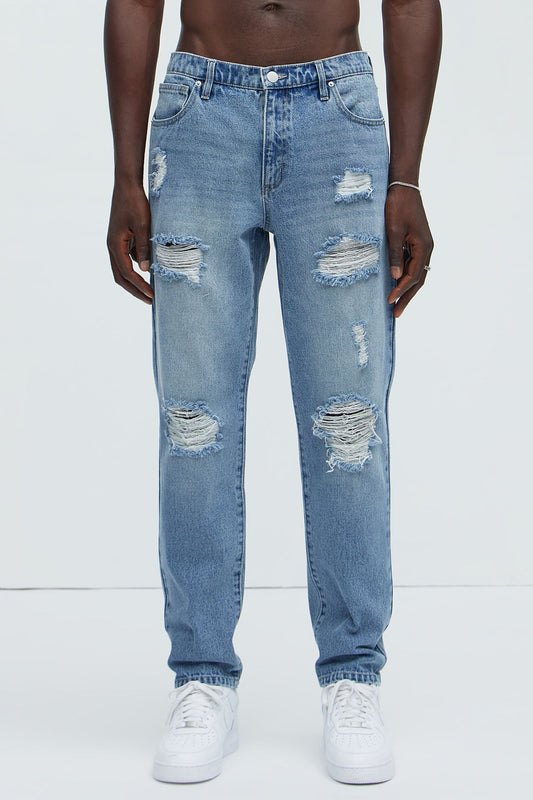 Peter Straight Distressed Jeans - Light Wash