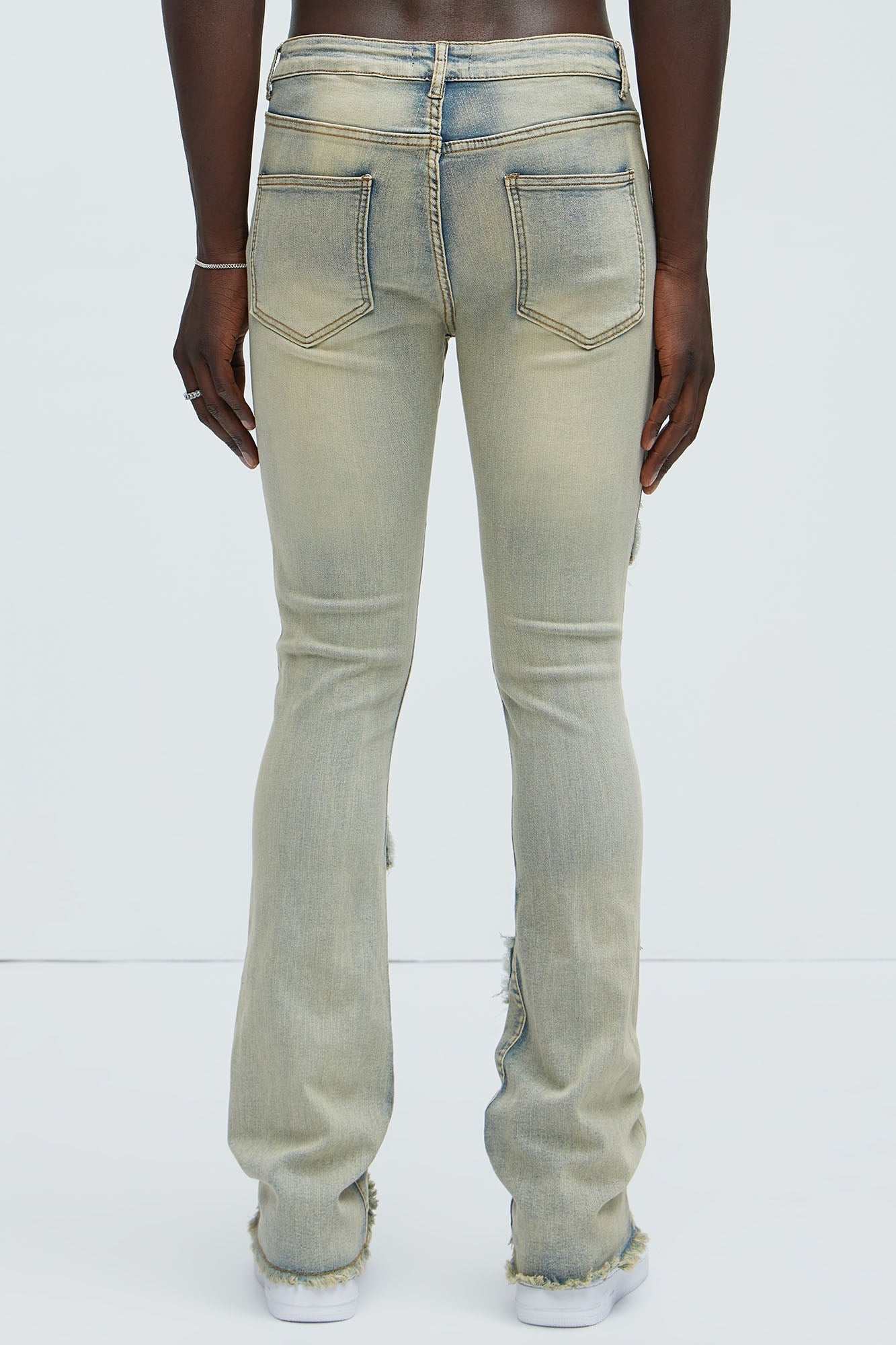 Get Started Cargo Stacked Skinny Flare Jeans - Medium Wash