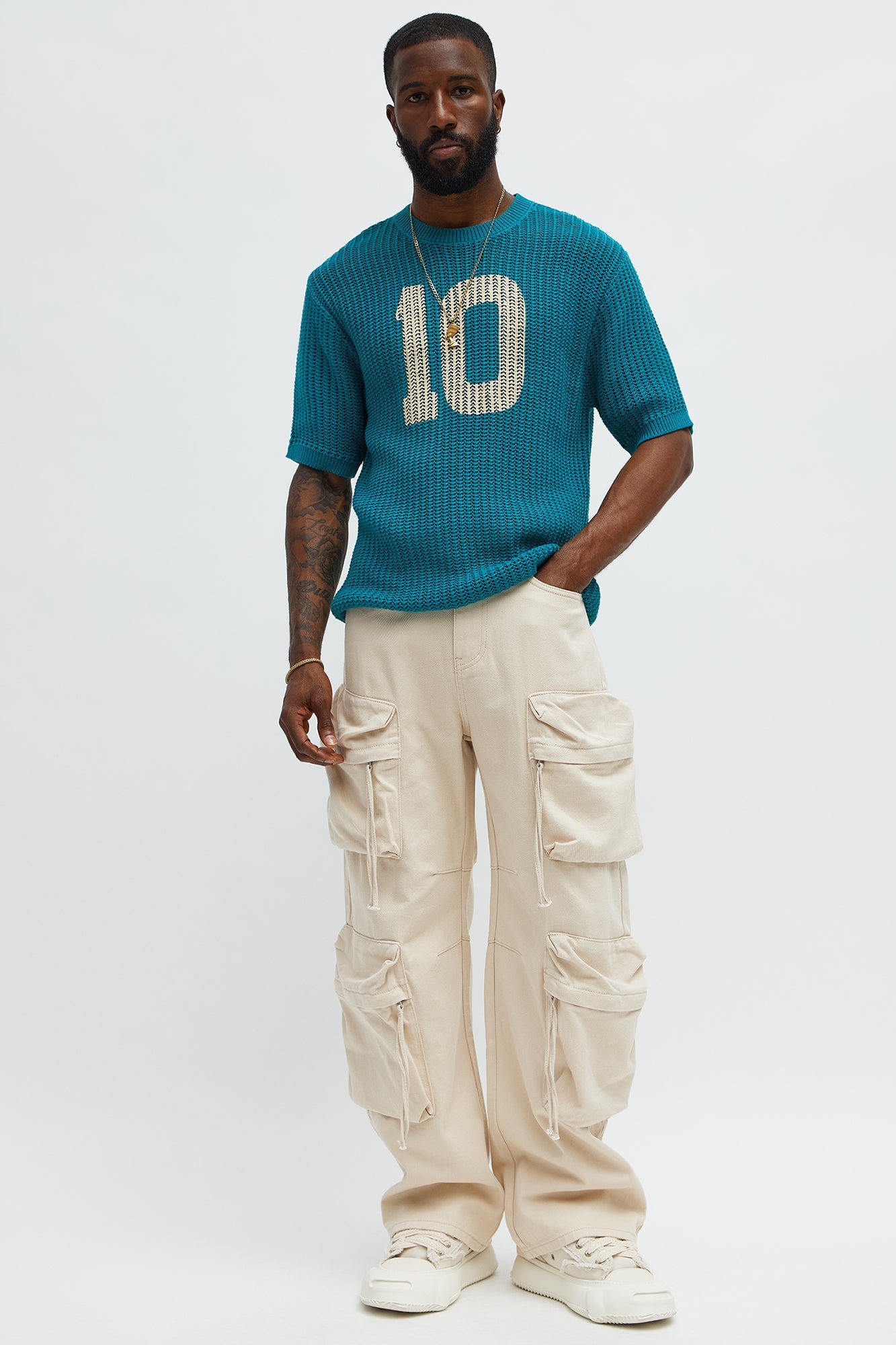 Printed Textured Knit Short Sleeve Tee - Green