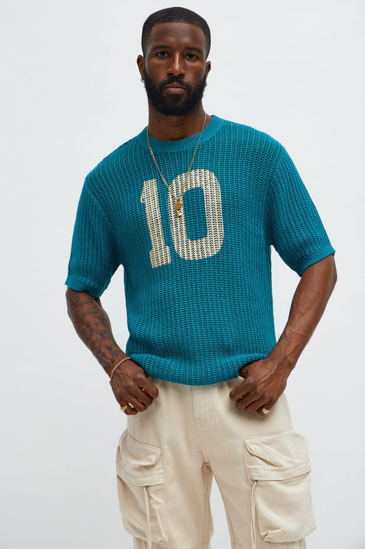 Printed Textured Knit Short Sleeve Tee - Green