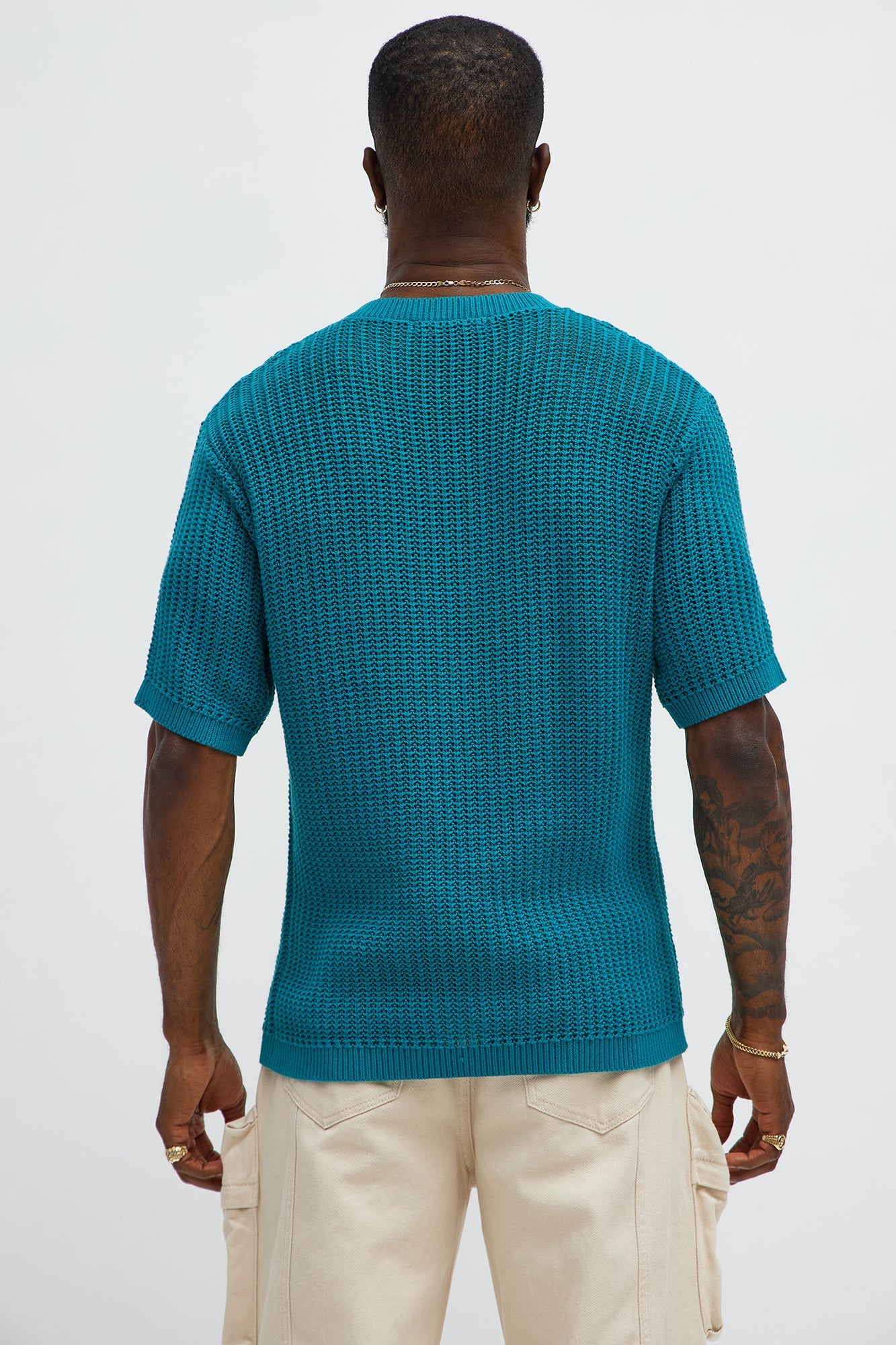 Printed Textured Knit Short Sleeve Tee - Green