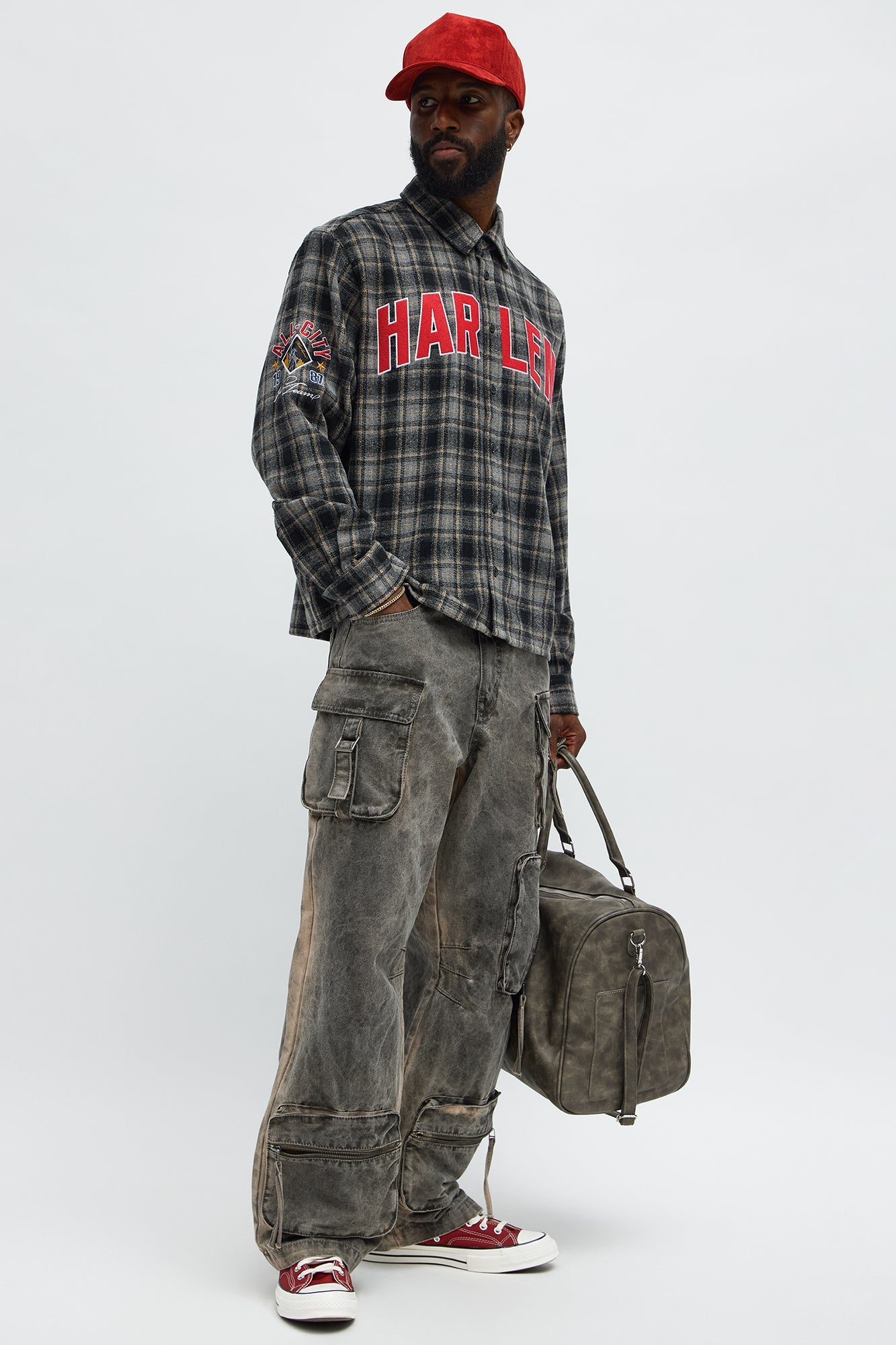 Relaxed Fit Harlem Plaid Long Sleeve Button Up - Black/combo