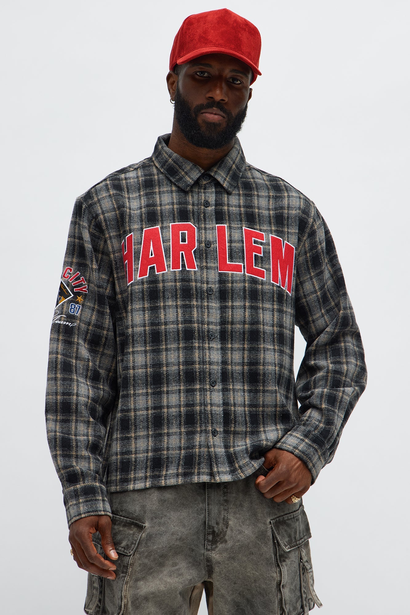 Relaxed Fit Harlem Plaid Long Sleeve Button Up - Black/combo