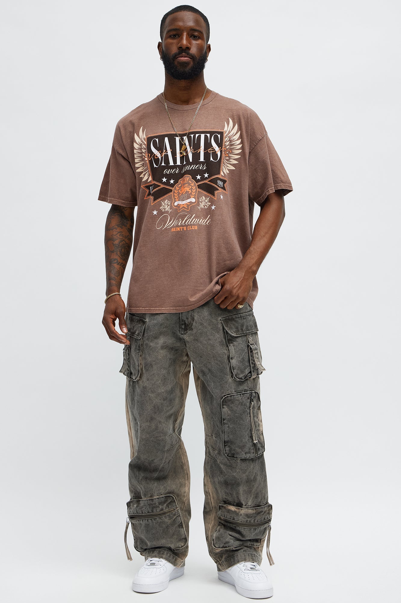 Saints Over Sinners Oversized Short Sleeve Tee - Brown