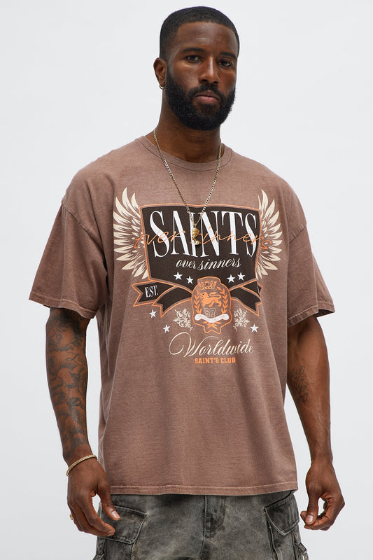 Saints Over Sinners Oversized Short Sleeve Tee - Brown