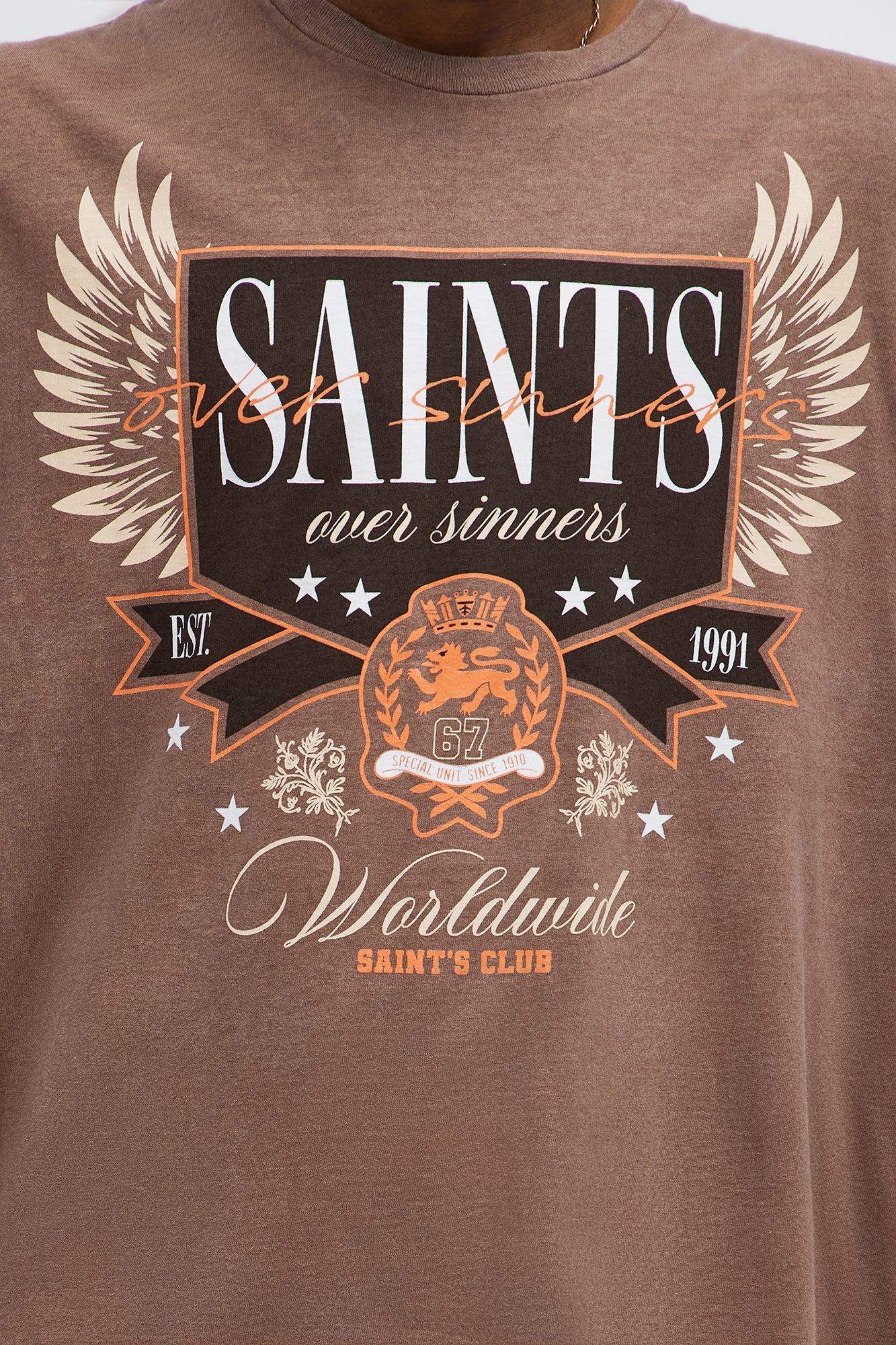 Saints Over Sinners Oversized Short Sleeve Tee - Brown