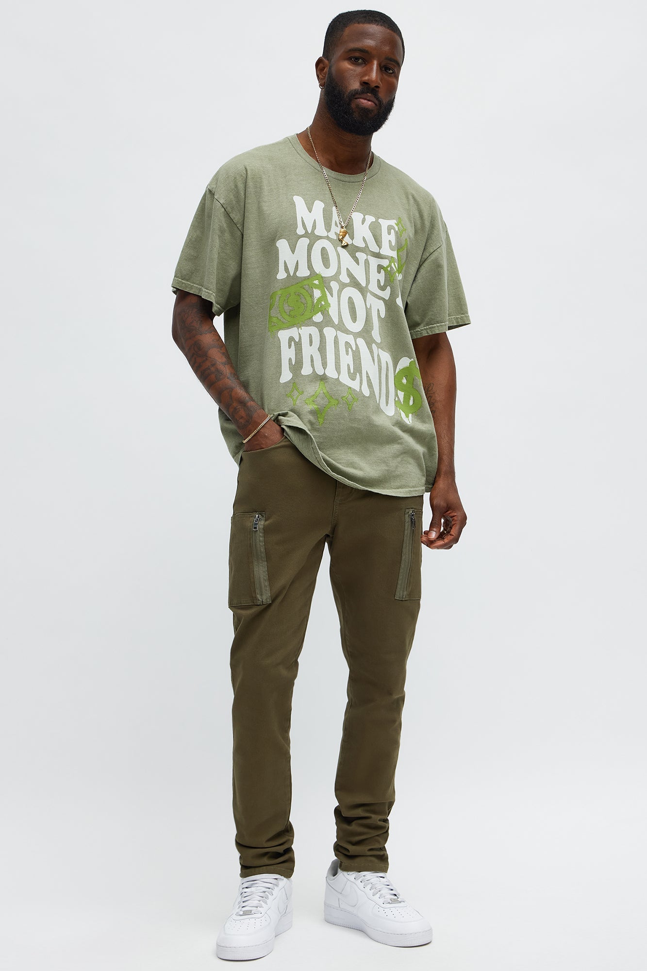 Make Money Not Friends Oversized Short Sleeve Tee - Olive