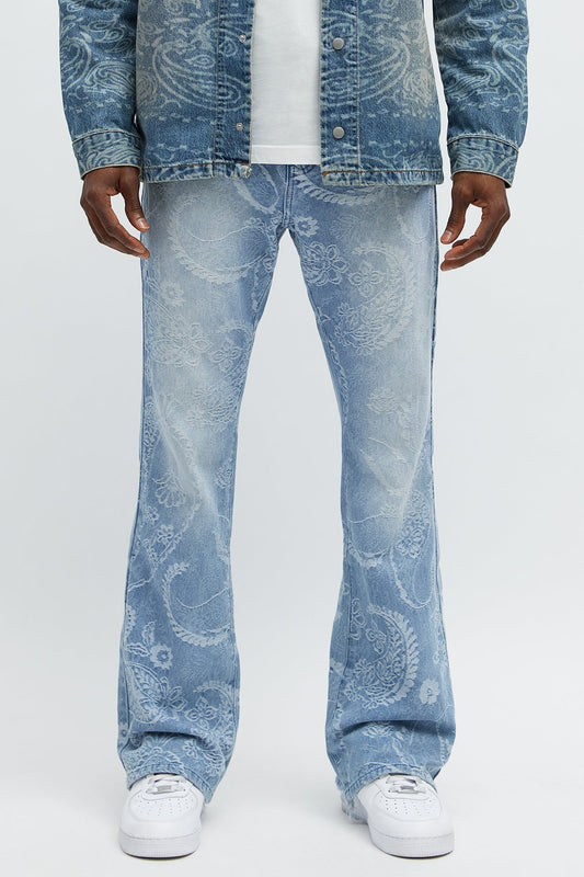 Stacked Slim Flare Come And Get It Paisley Jeans - Medium Wash
