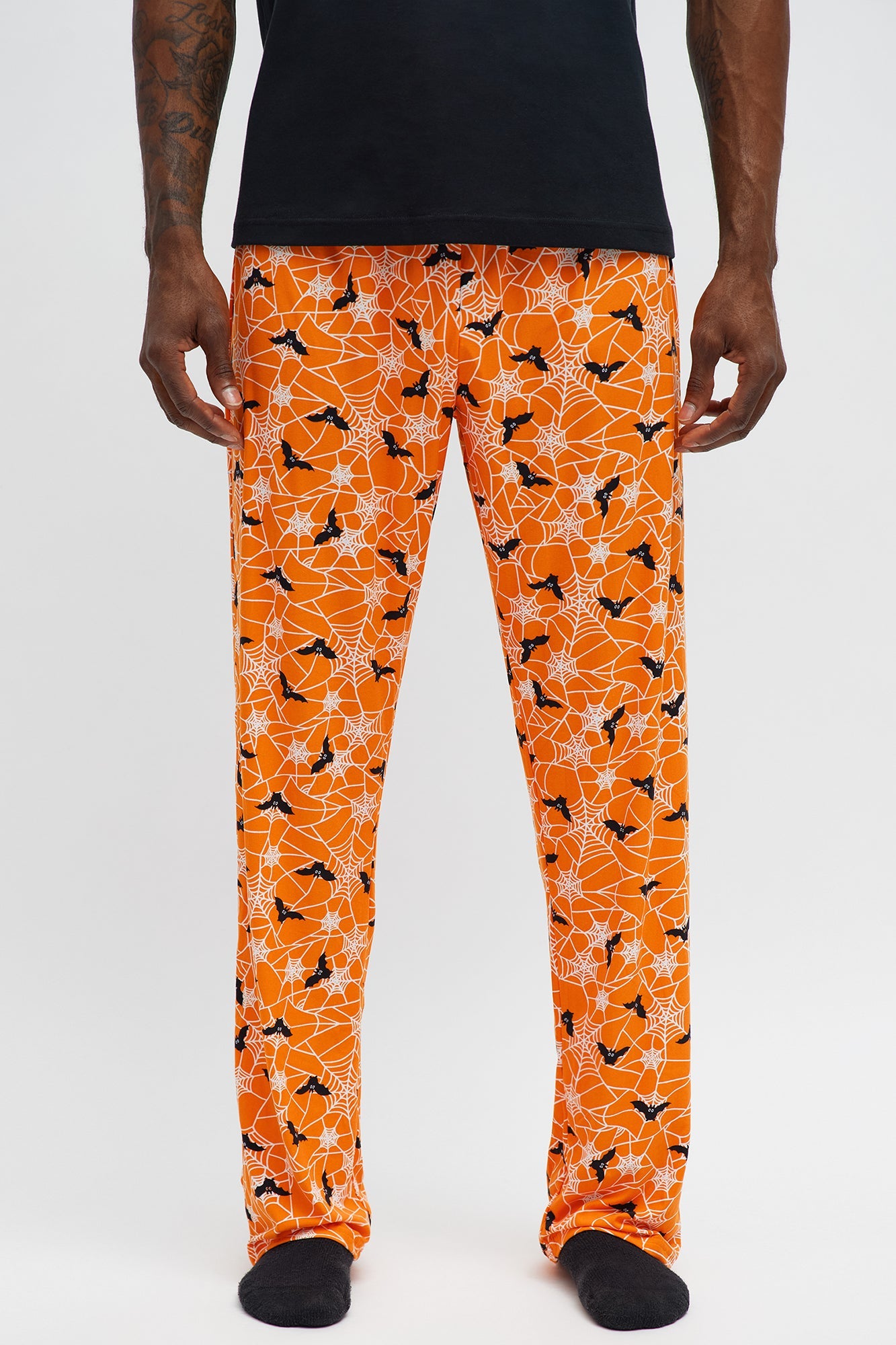 Web Of Bats Halloween Lounge Pants - Orange/combo
