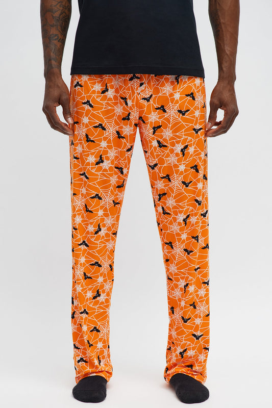 Web Of Bats Halloween Lounge Pants - Orange/combo