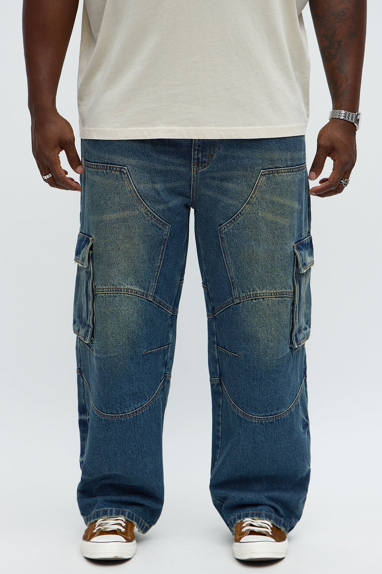 Baggy Got It On Me Carpenter Cargo Jeans - Vintage Blue Wash