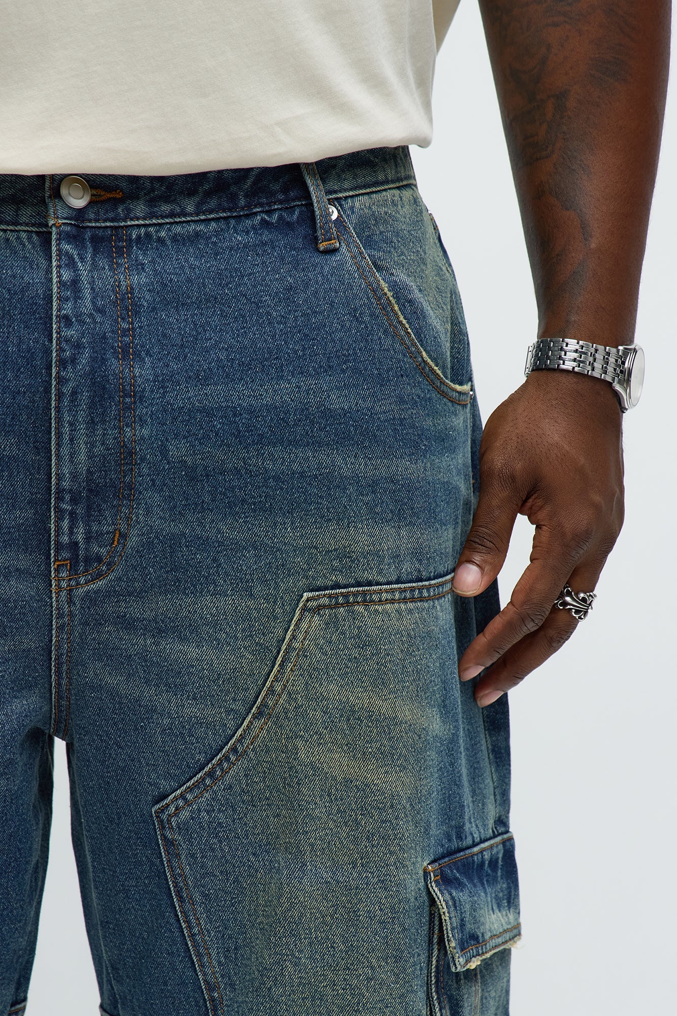 Baggy Got It On Me Carpenter Cargo Jeans - Vintage Blue Wash