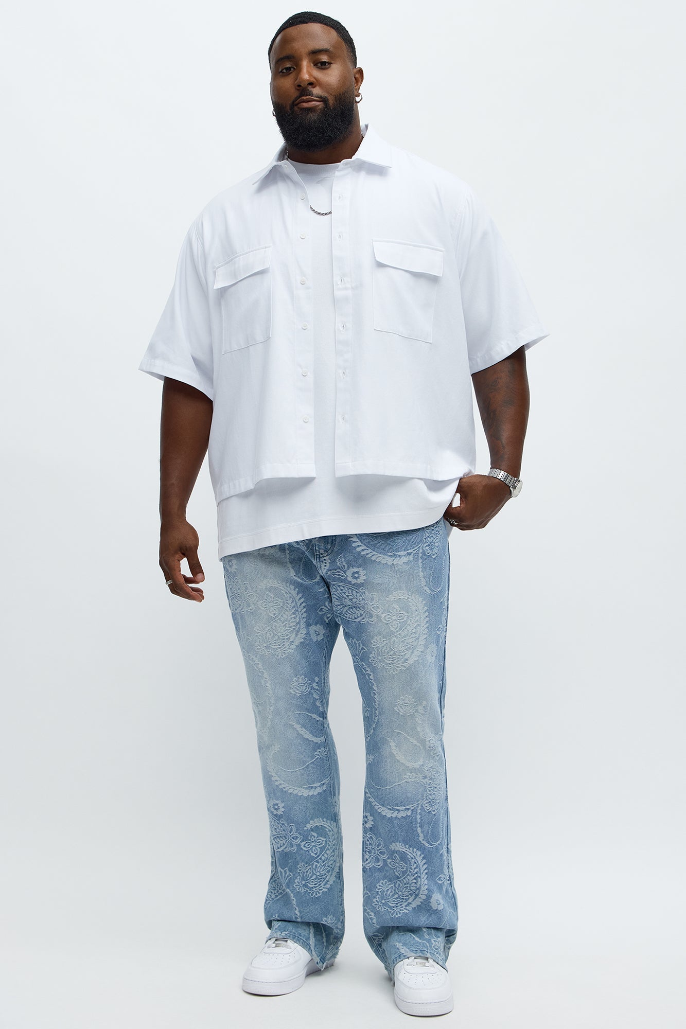 Stacked Slim Flare Come And Get It Paisley Jeans - Medium Wash