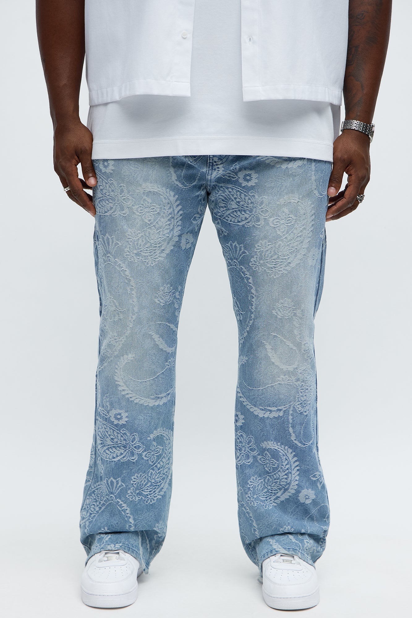 Stacked Slim Flare Come And Get It Paisley Jeans - Medium Wash