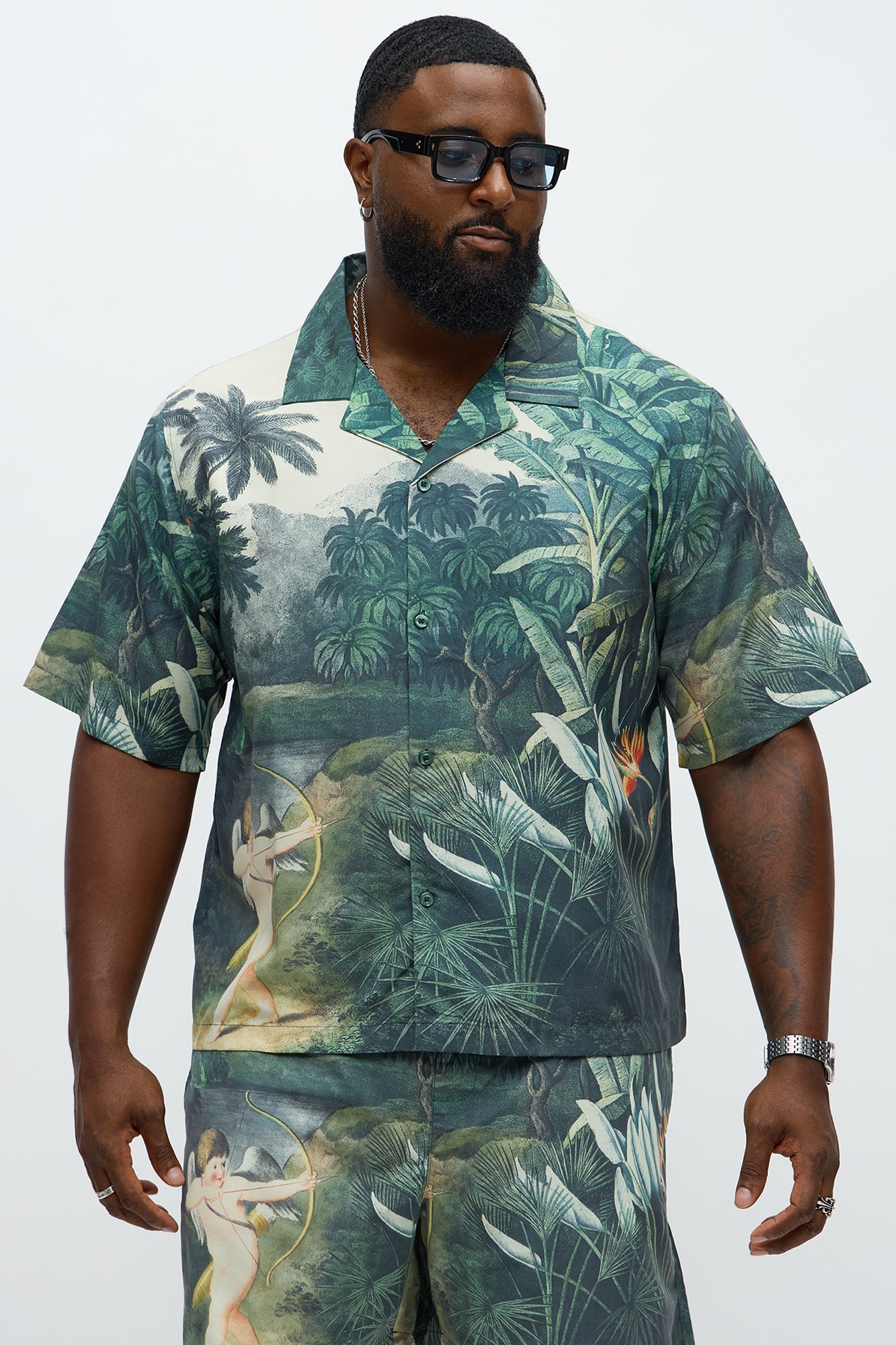 Cupid Short Sleeve Button Up Shirt - Multi Color