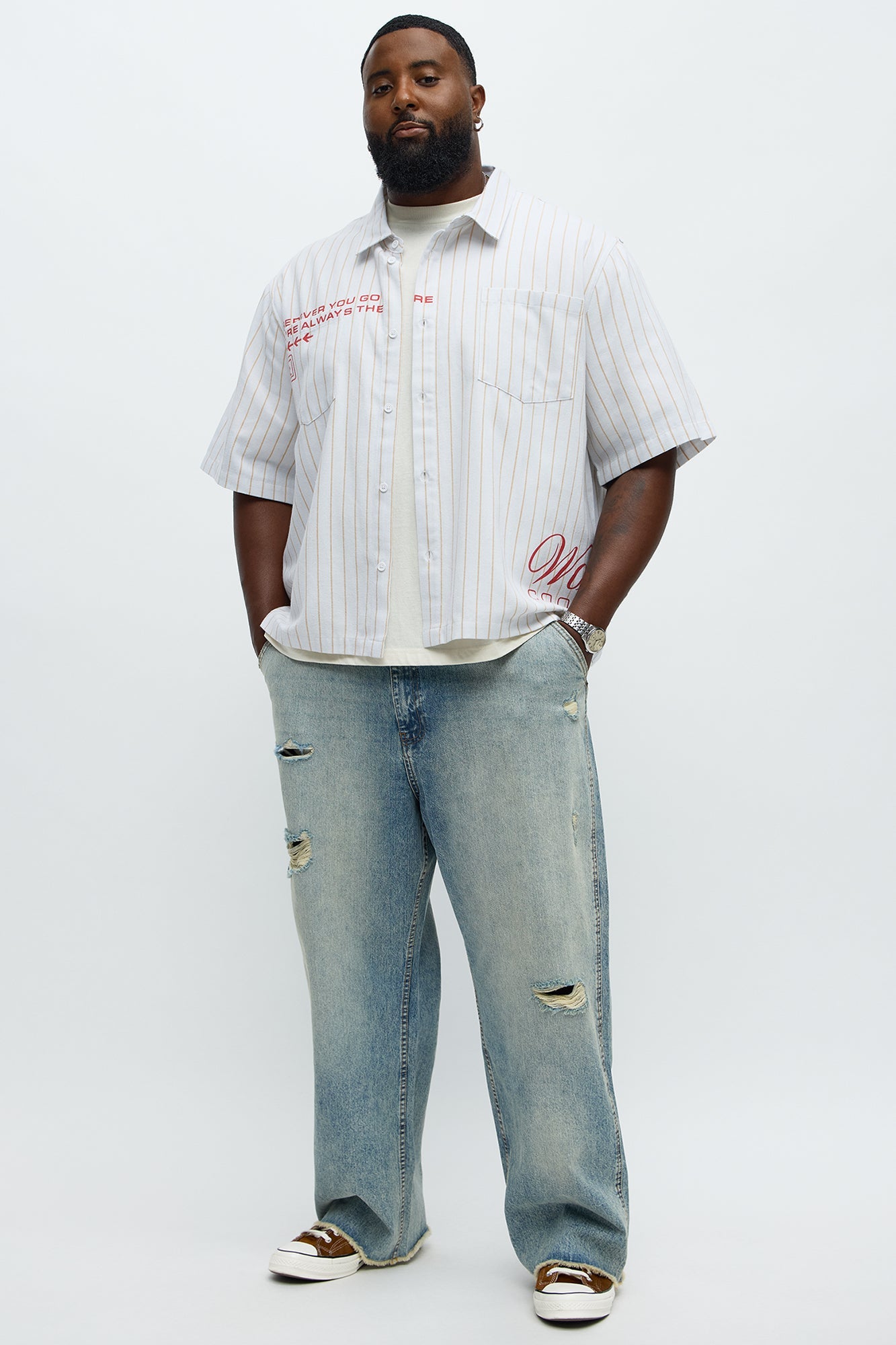 Baggy Be Conscious Distressed Jeans - Light Blue Wash