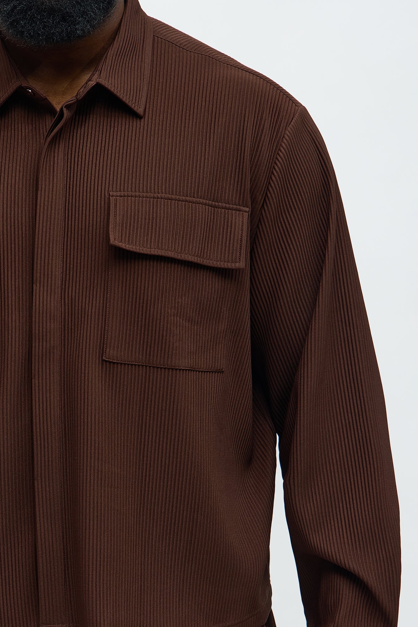 Show Up Cropped Long Sleeve Button Up Shirt - Brown