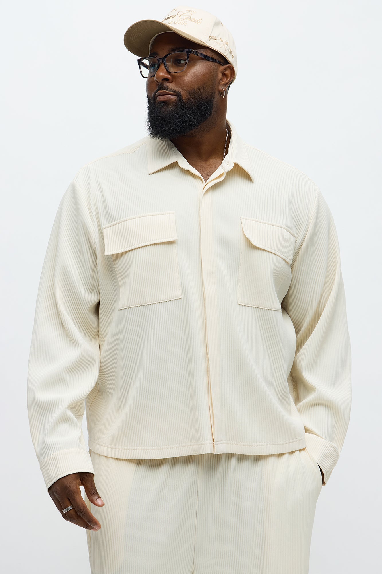 Show Up Cropped Long Sleeve Button Up Shirt - Off White