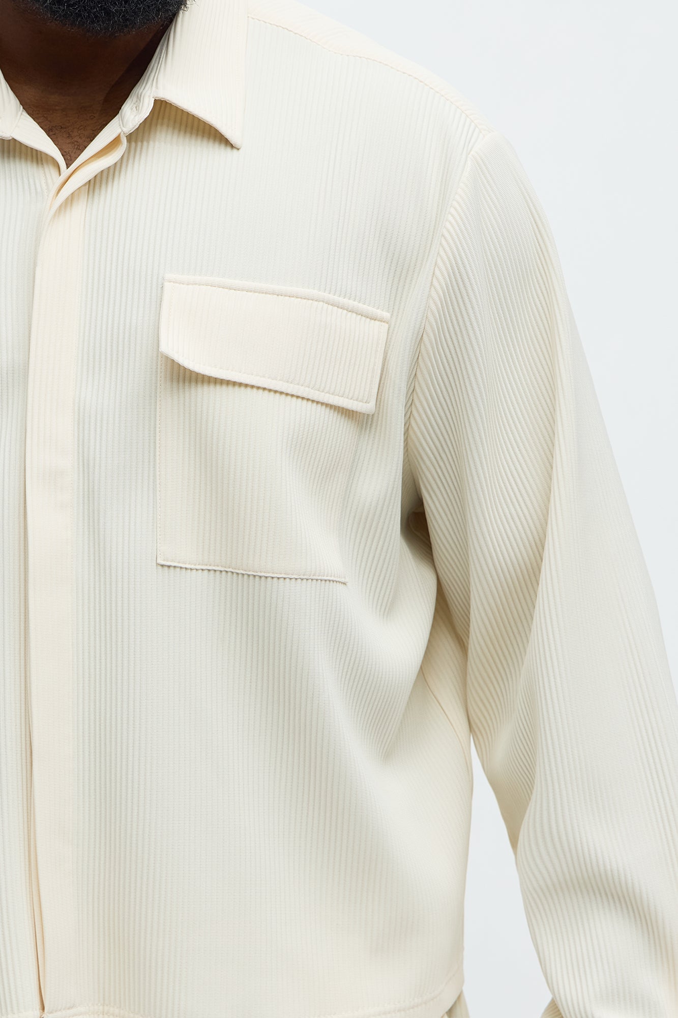 Show Up Cropped Long Sleeve Button Up Shirt - Off White