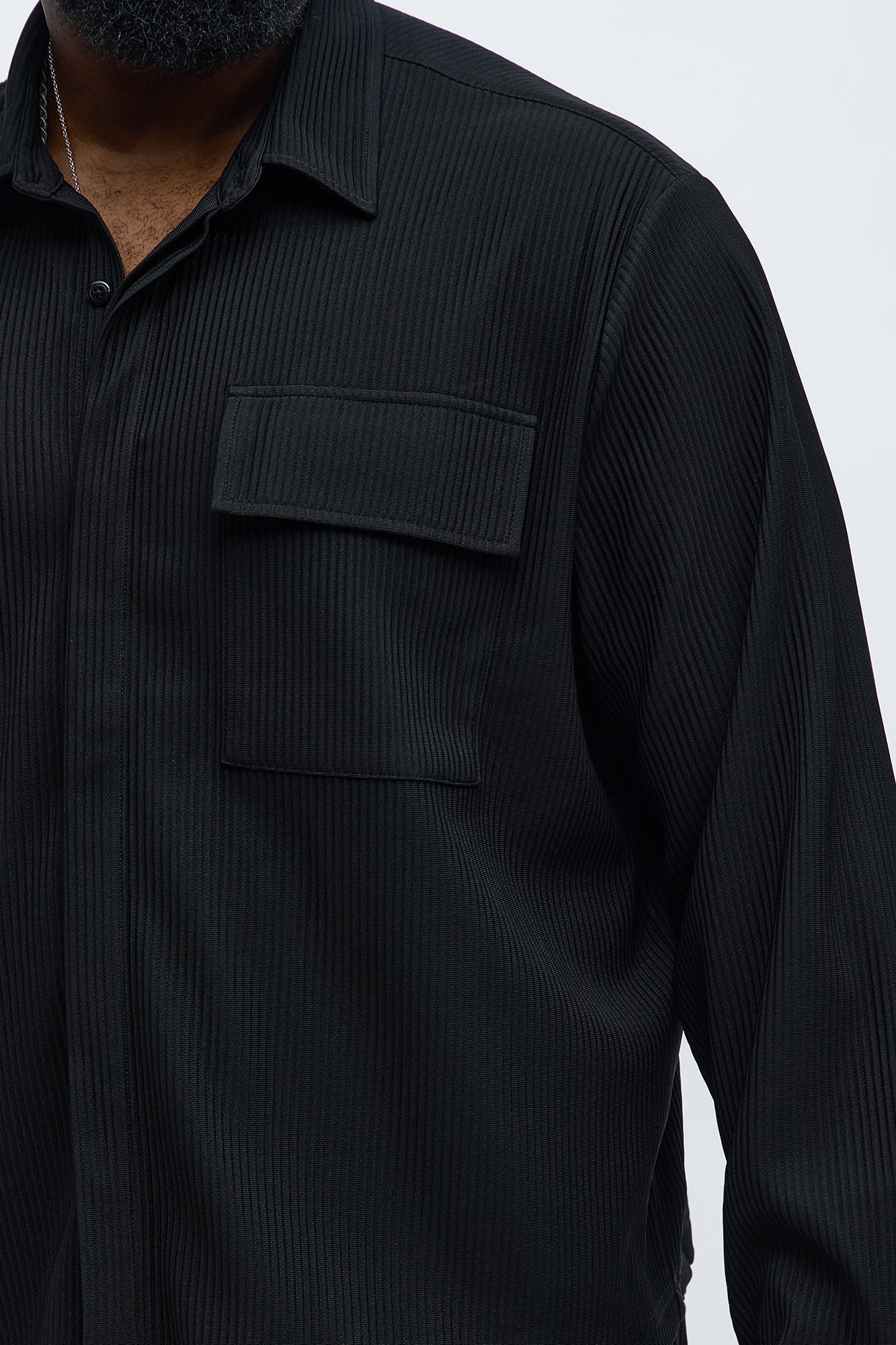 Show Up Cropped Long Sleeve Button Up Shirt - Black