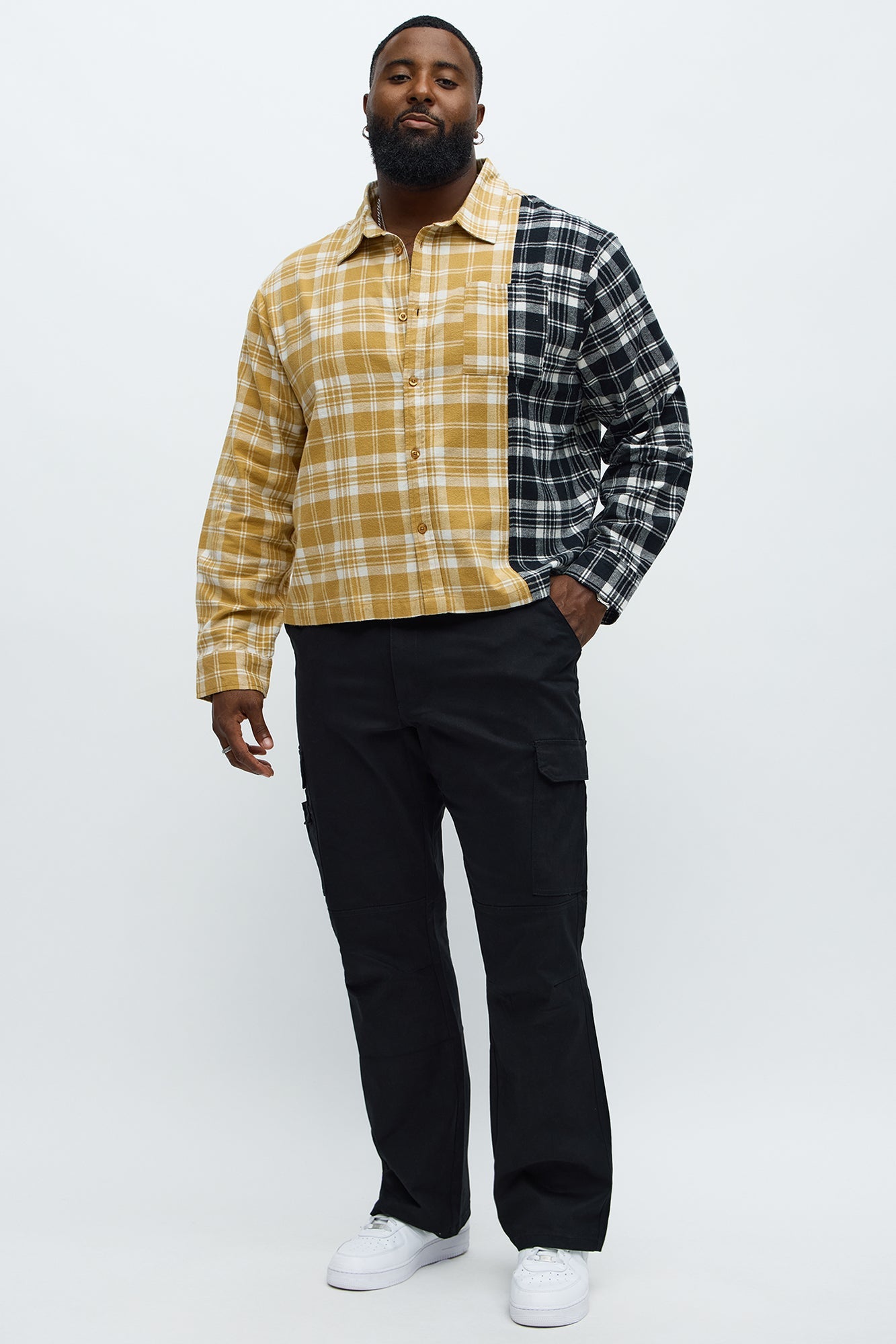 Split Flannel Button Up Shirt - Tan/Multi