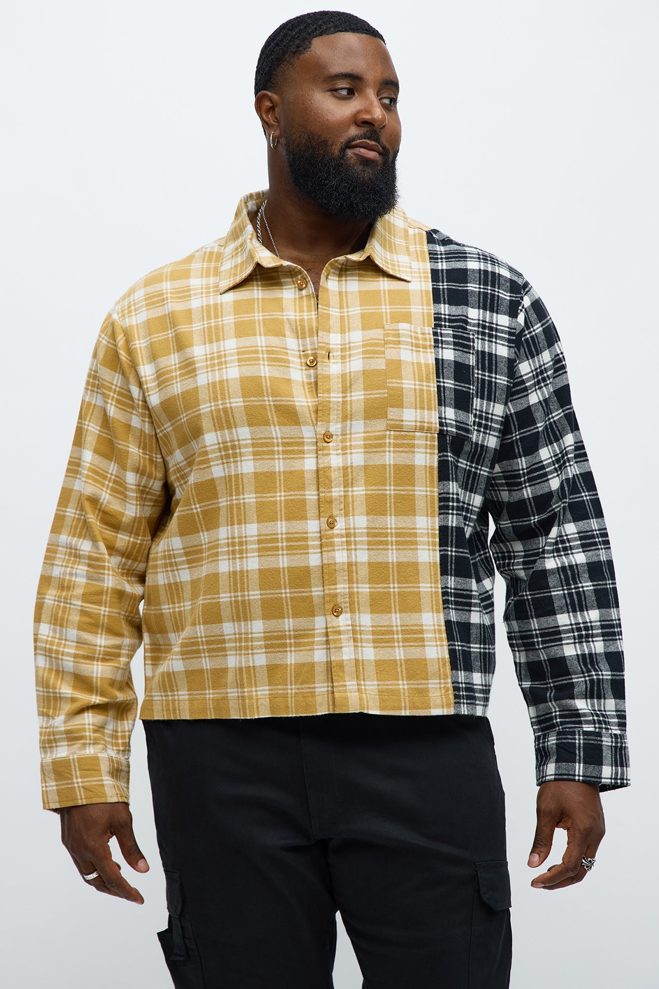 Split Flannel Button Up Shirt - Tan/Multi