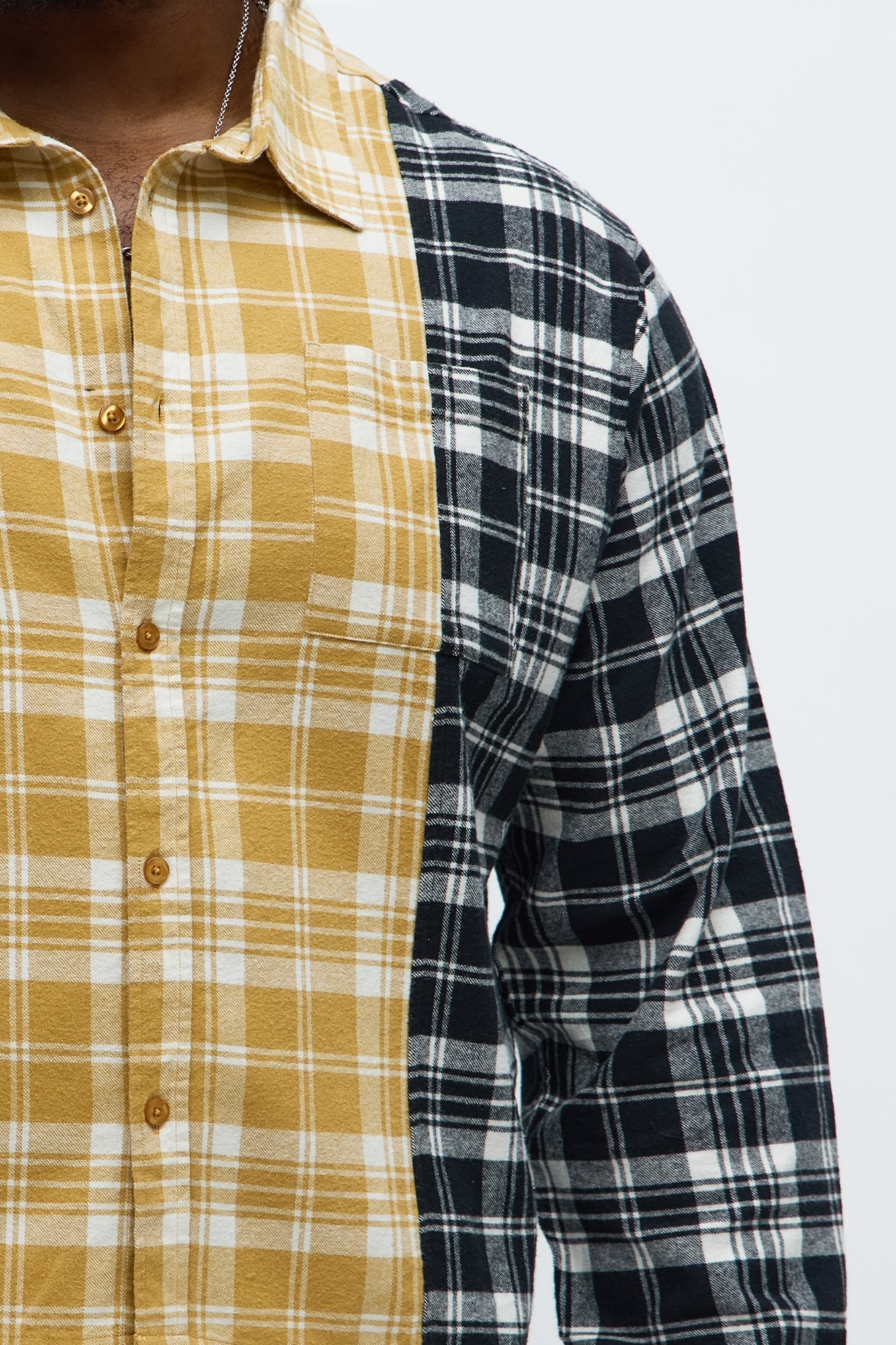 Split Flannel Button Up Shirt - Tan/Multi
