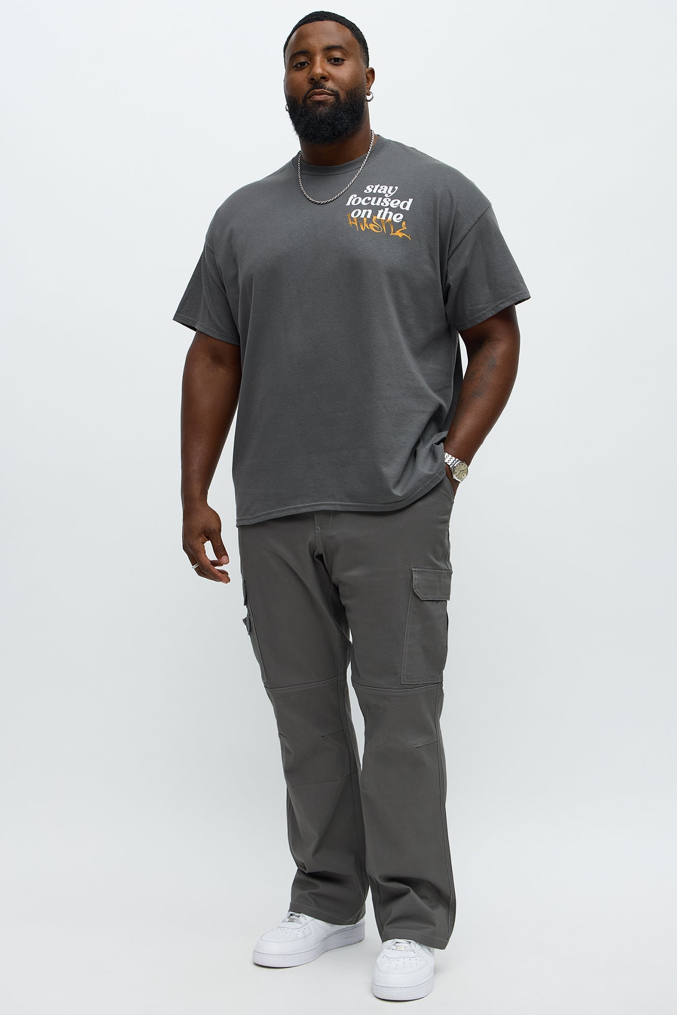 Stacked Slim Flare Kryptonite Cargo Pants - Grey